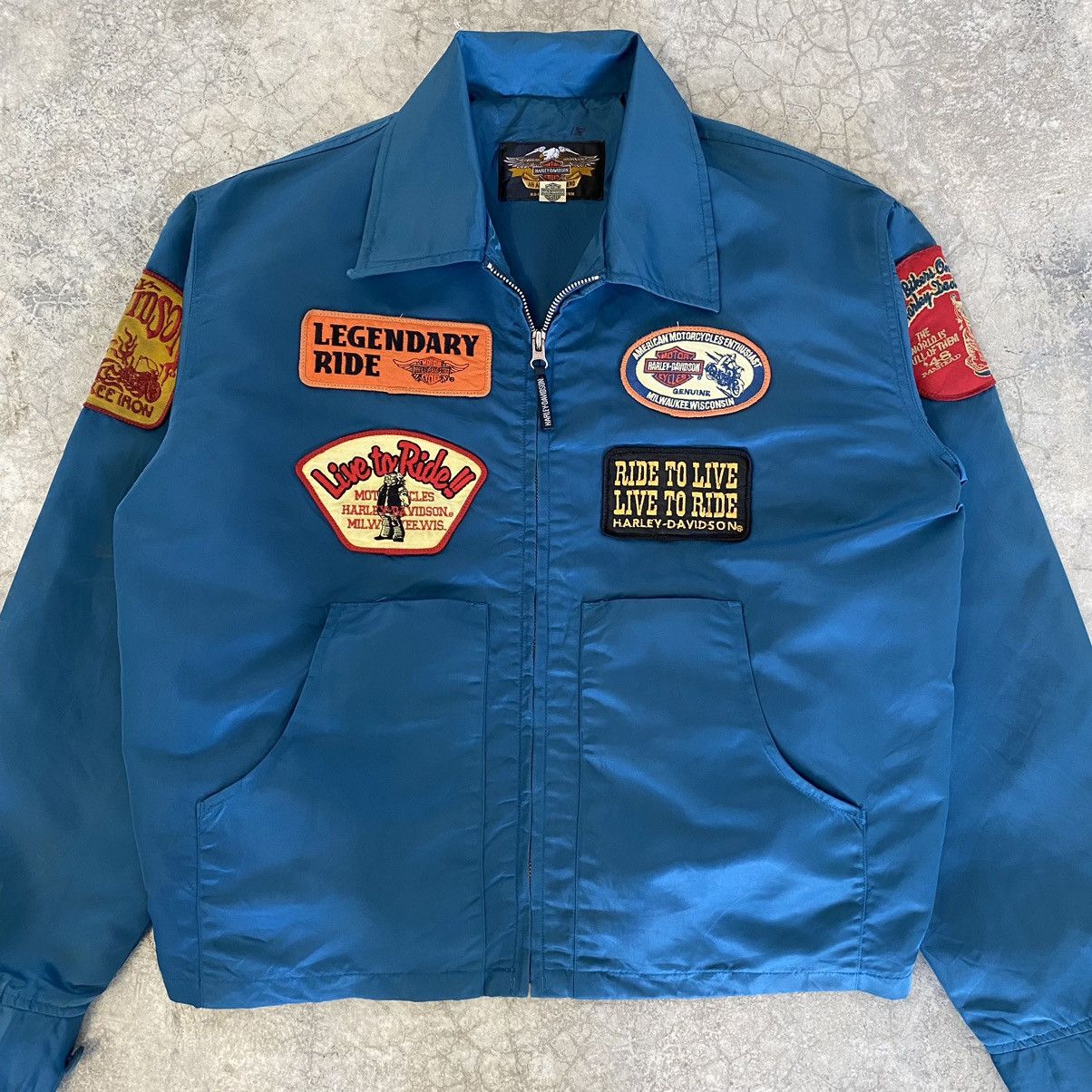 Harley Davidson Vintage Harley Davidson Patches Nylon Zipper Jacket Size US L / EU 52-54 / 3 - 4 Thumbnail