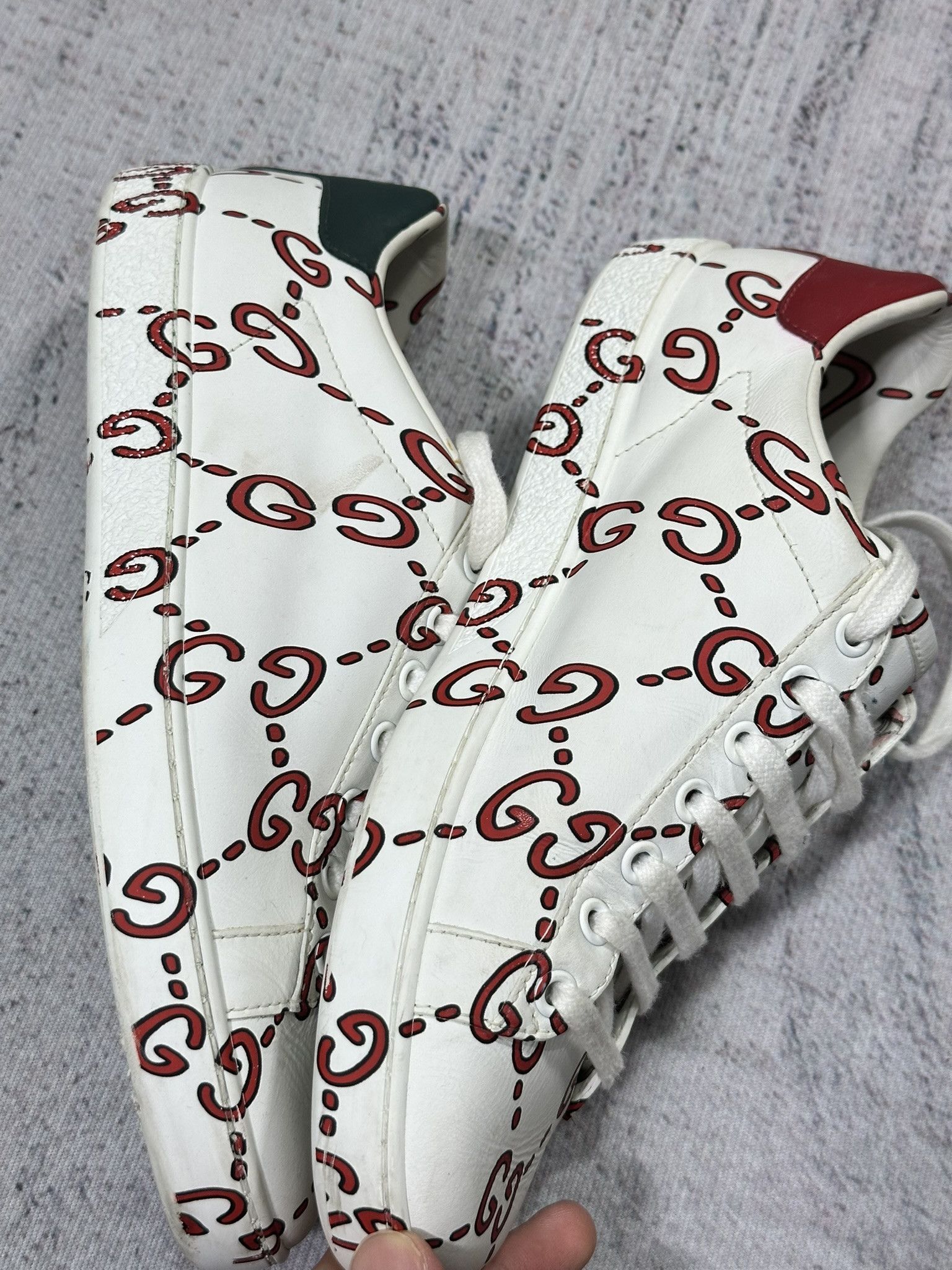 Gucci Gucci Ace Ghost Sneakers GG Monogram White Leather Logo Size US 7.5 / IT 37.5 - 5 Thumbnail