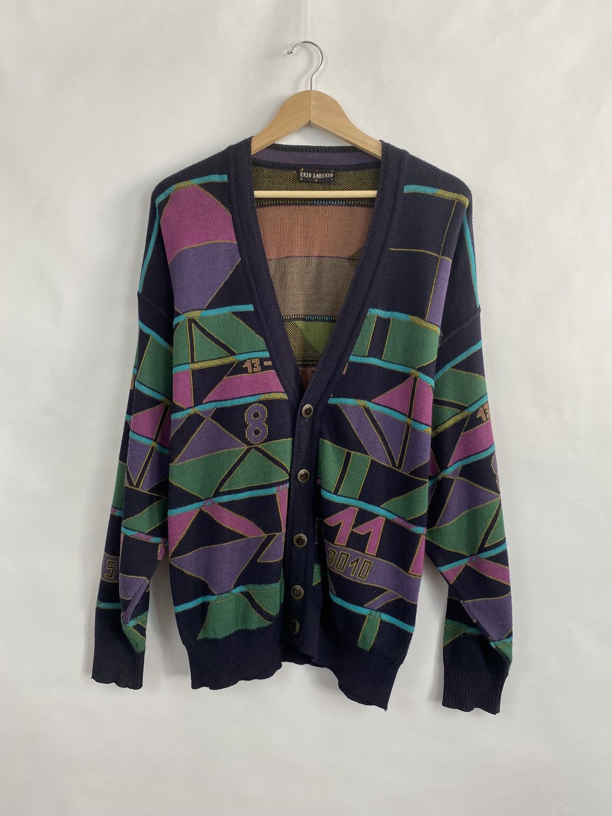 Japanese Brand Vintage 90s Enzo Lorenzo Math Cardigan Knit Sweater Japan Size US XL / EU 56 / 4 - 2 Thumbnail
