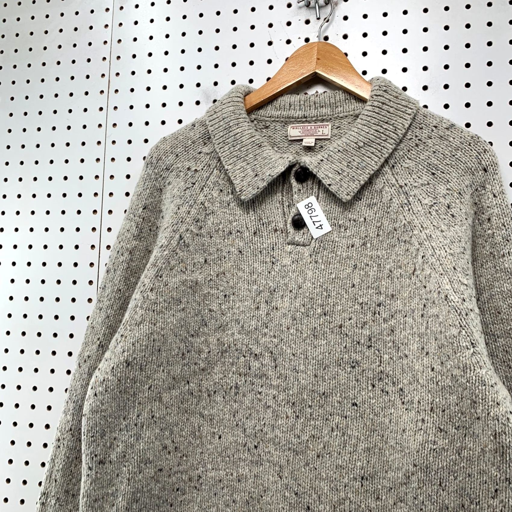 Wallace & Barnes Wallace & Barnes Merino Wool Sweater Mens Large Gray Collared Thick Heavyweight Pullover Knit Long Sleeve Casual Winter Size US L / EU 52-54 / 3 - 7 Thumbnail