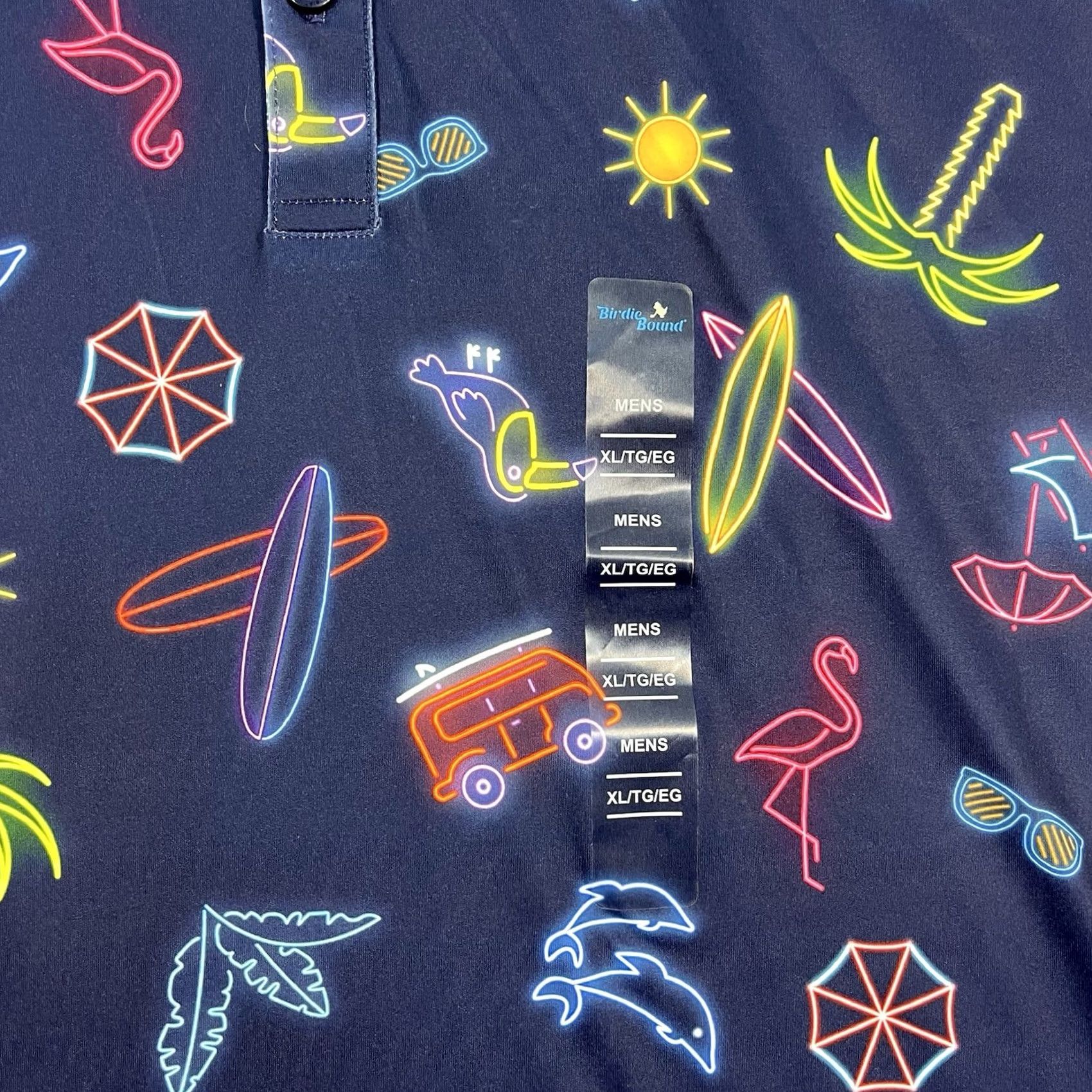 Vintage Birdie Bound Performance Stretch Golf Polo Neon Tropical Surf Print Men’s XL NEW Size US XL / EU 56 / 4 - 2 Thumbnail