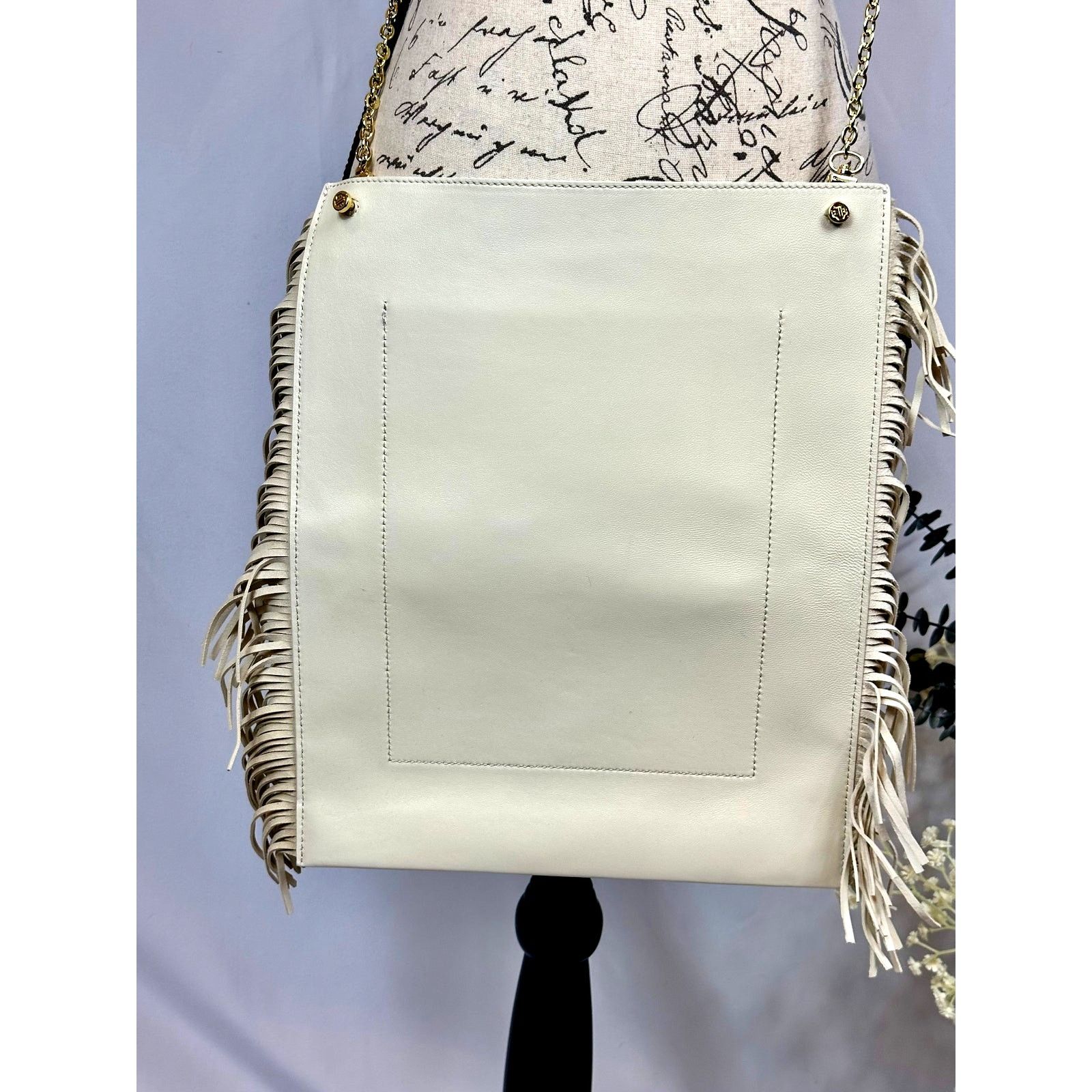 Maje Maje Clover Fringed Leather Bag Vanilla Ecru 14.5" x 12" Size ONE SIZE - 9 Thumbnail