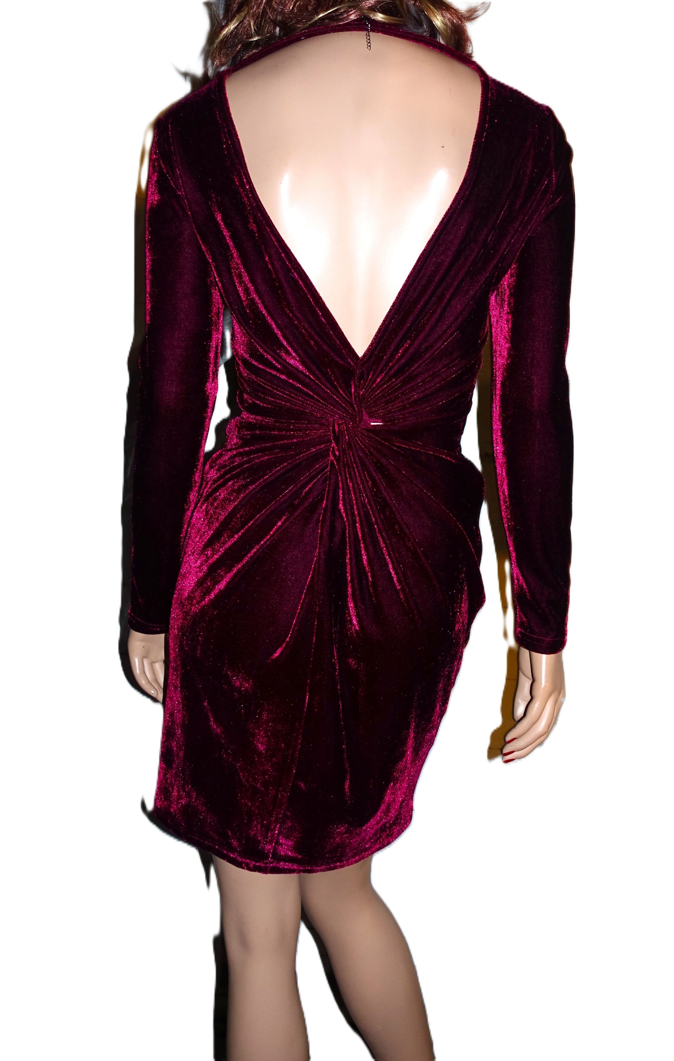 Vintage Burgundy Velvet Party Dress S Size S / US 4 / IT 40 - 5 Thumbnail