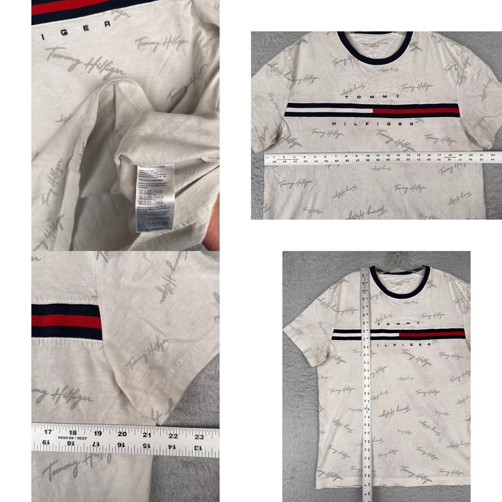 Tommy Hilfiger Tommy Hilfiger Shirt Adult XL White 100% Cotton Logo AOP Crew Neck Mens Size US XL / EU 56 / 4 - 8 Thumbnail