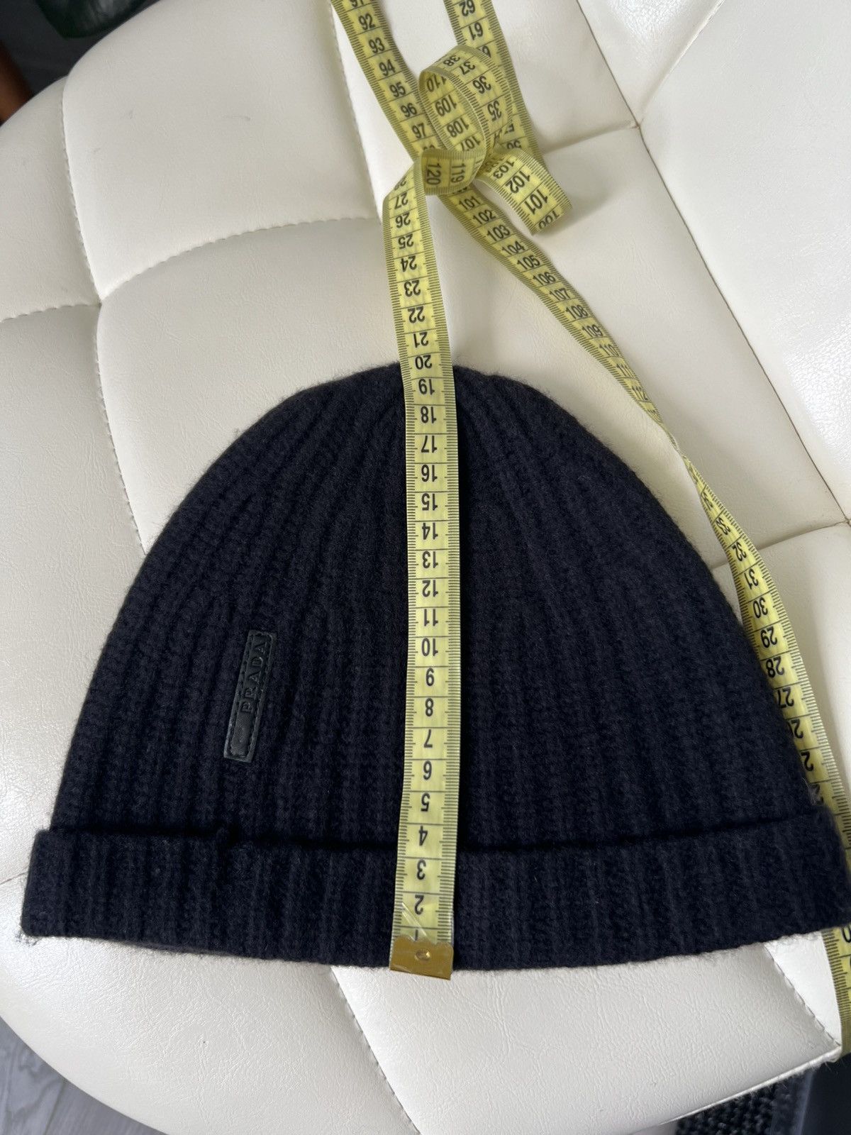 Prada × Vintage Prada Dark Navy Wool Ribbed Beanie Hat With Leather Tab Logo Size ONE SIZE - 10 Thumbnail