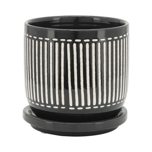 Designer × Homemade S/2 5/6" VERTICAL LINES PLANTER W/ SAUCER, BLACK Size US L / EU 52-54 / 3 - 3 Thumbnail