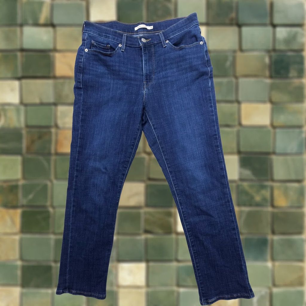 Levi's Levi's Classic Straight Jeans Womens 29 x 27 Dark Wash Blue Mid Rise Stretch Size 29" - 1 Thumbnail