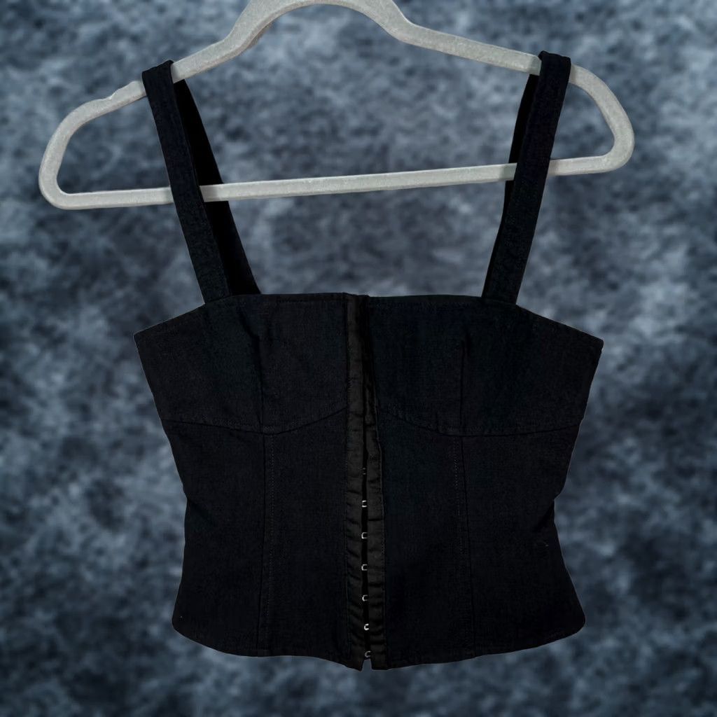 Lioness Lioness Corset Top Womens XS Black Cotton Hook Front Sleeveless Bustier Size XS / US 0-2 / IT 36-38 - 1 Thumbnail