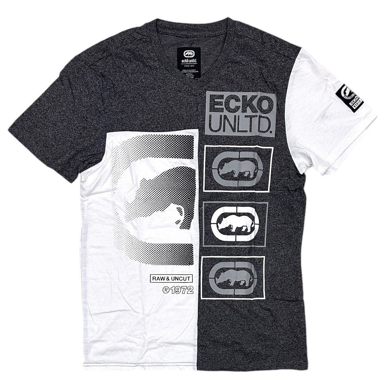 Ecko Unltd. Ecko Unltd Mens V-Neck T-Shirt Puff Print Colorblock Heather Size US XL / EU 56 / 4 - 1 Thumbnail