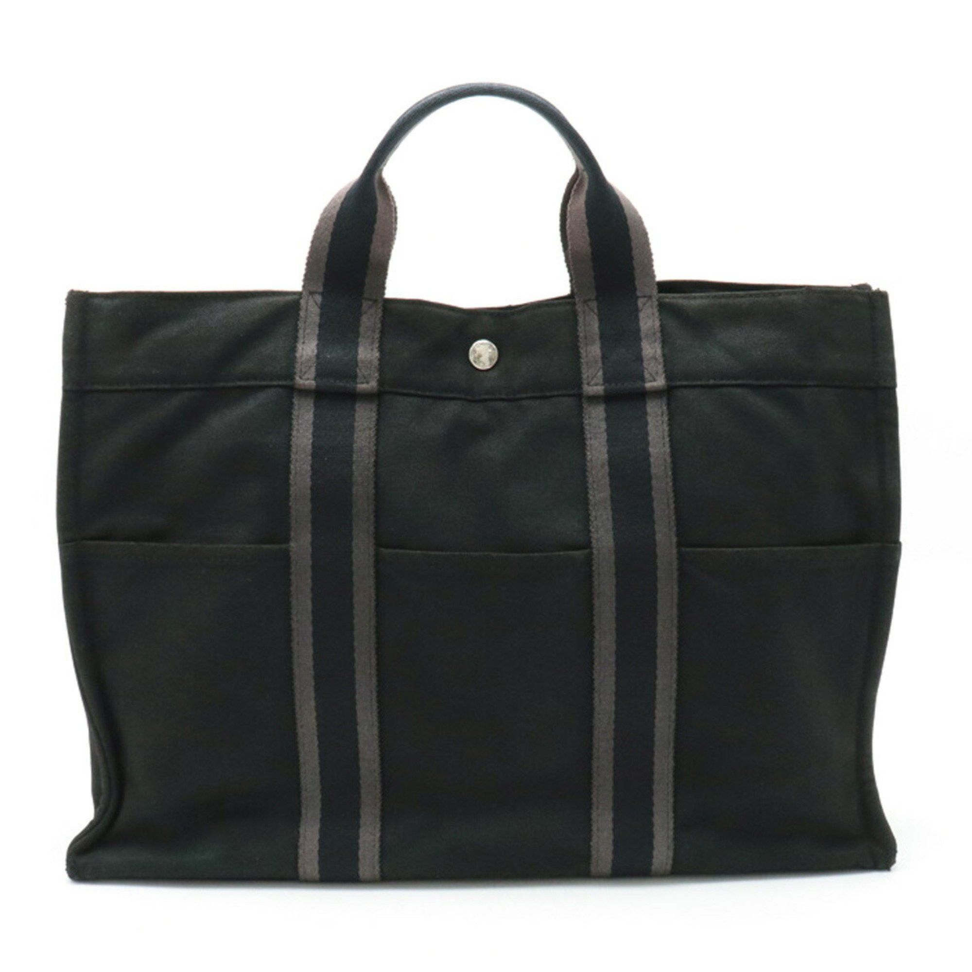 image of Hermes Foult Tote Mm Bag Handbag Canvas Black Grey, Women's