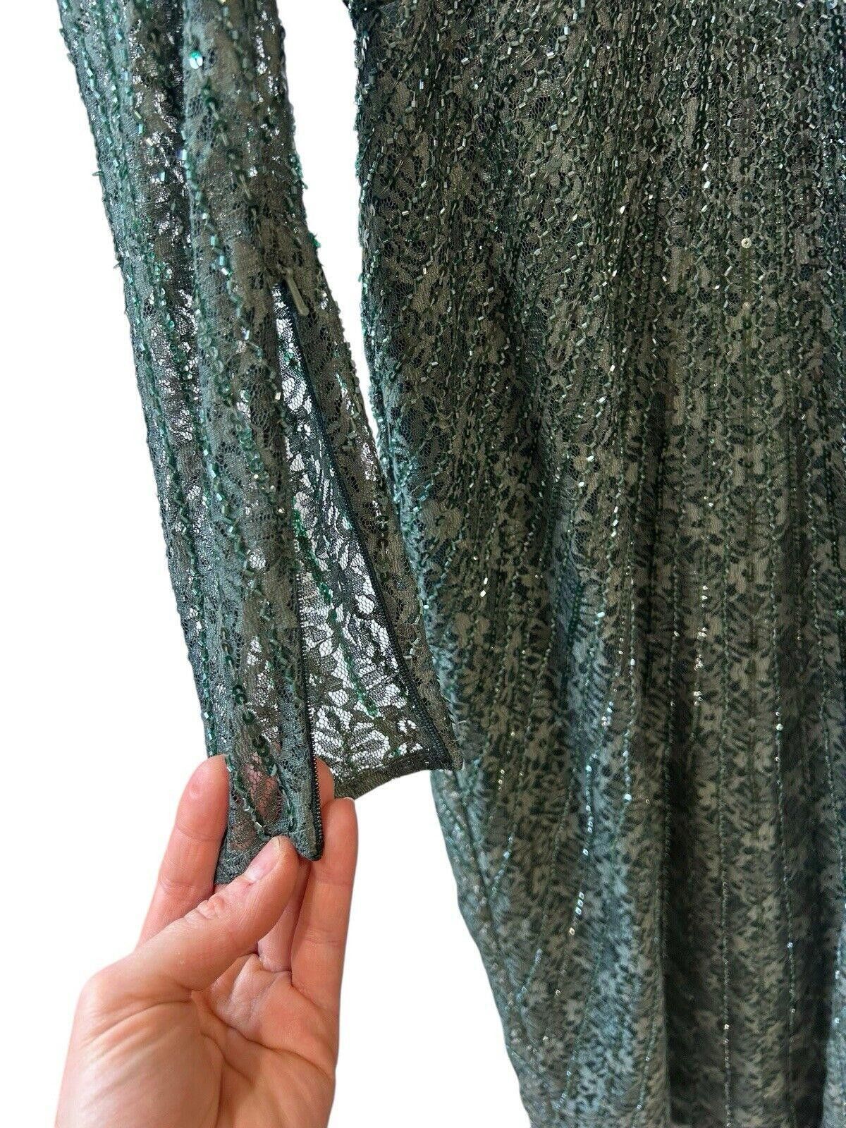 Designer NWT Mac Duggal Long Sleeve Beaded Lace Sequin Green Dress 4 Size S / US 4 / IT 40 - 12 Thumbnail