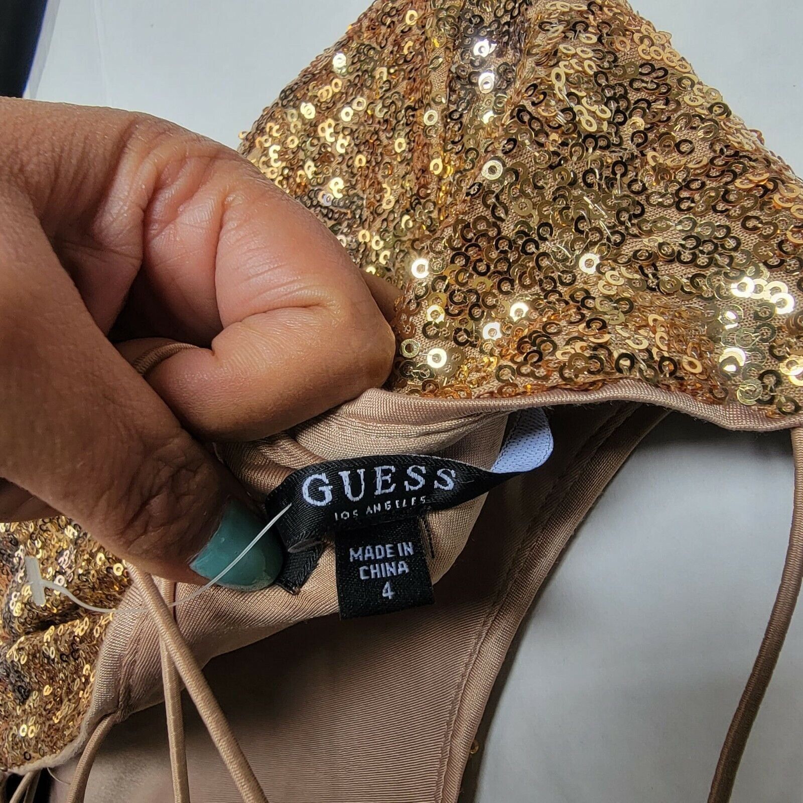 Guess ⭐GUESS Klara Womens Sz 4 Gold Bronze Sequin Dress Elastic Cr Size S / US 4 / IT 40 - 5 Thumbnail