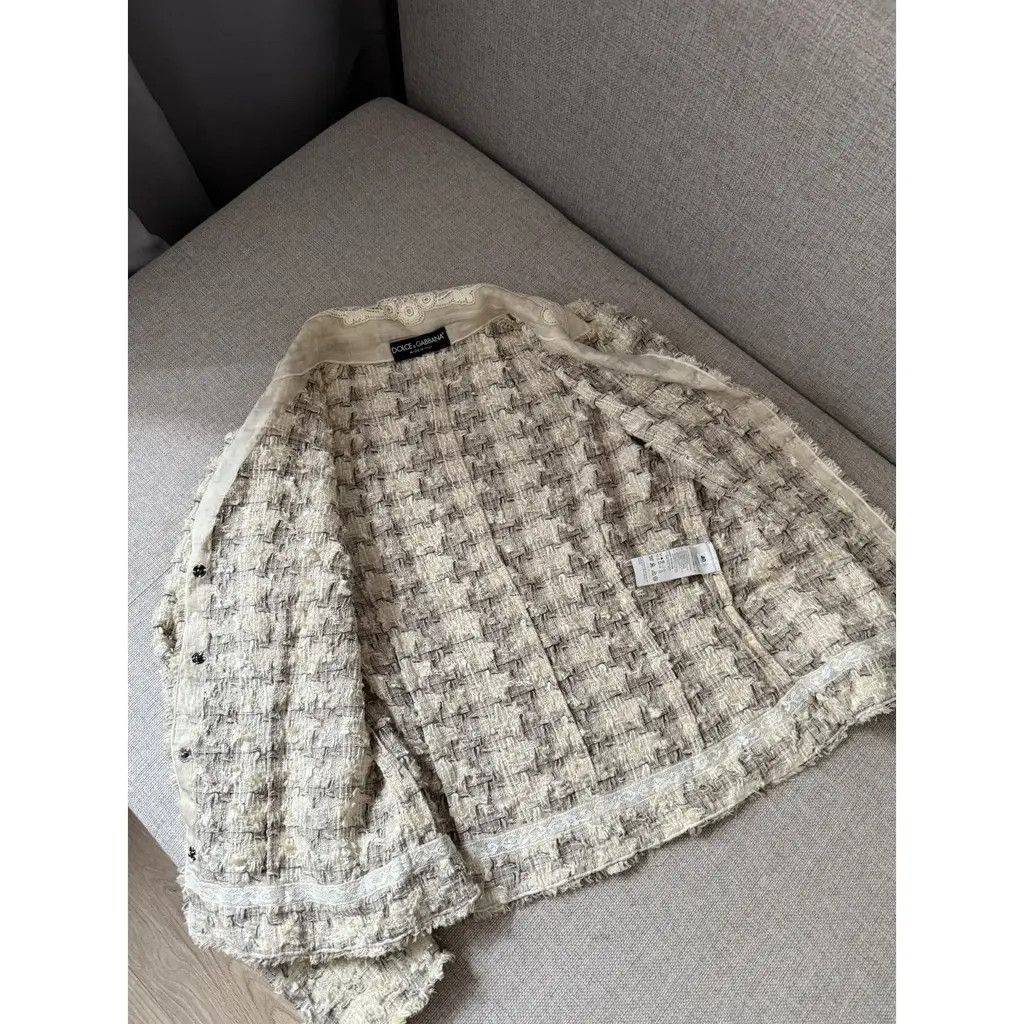 Dolce & Gabbana Dolce & Gabbana Vintage Beige Tweed Blazer Lace Collar IT40 Size S / US 4 / IT 40 - 5 Thumbnail