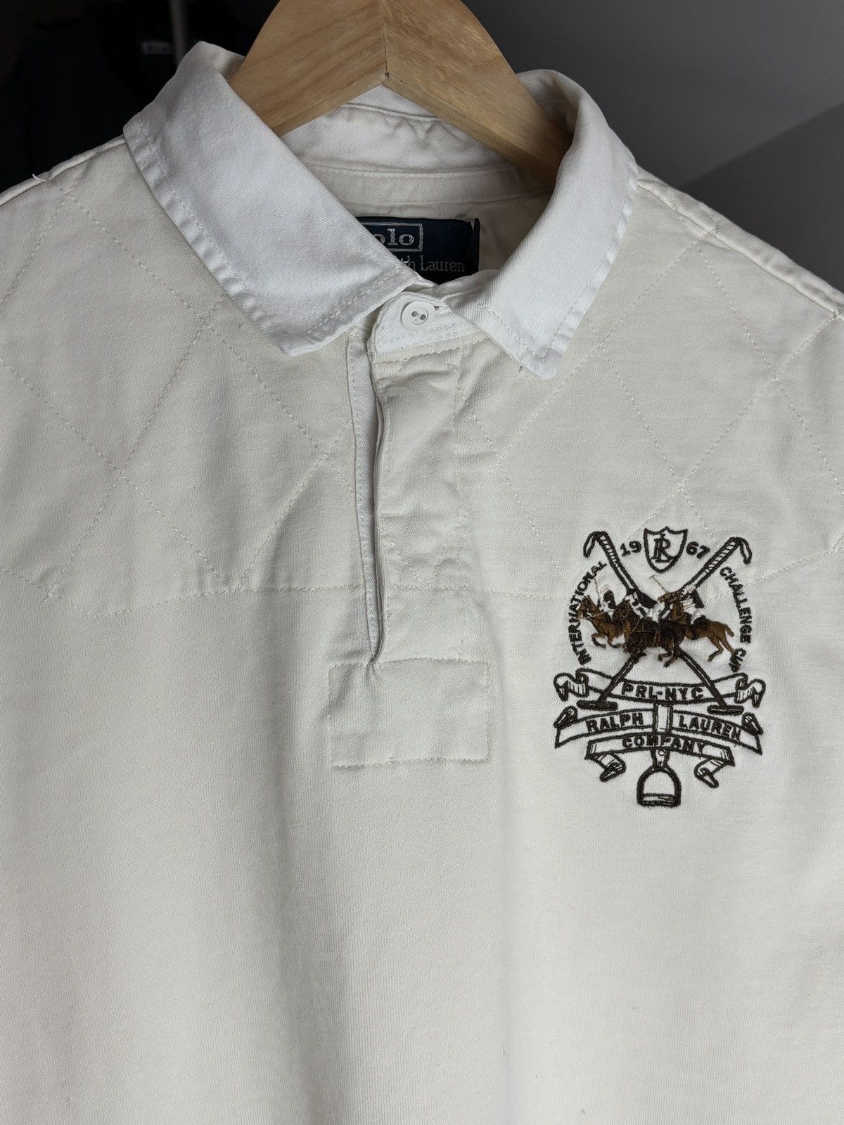 Polo Ralph Lauren Polo Ralph Lauren Creme Vintage Long Sleeve Rugby Over Shirt Size US L / EU 52-54 / 3 - 4 Thumbnail