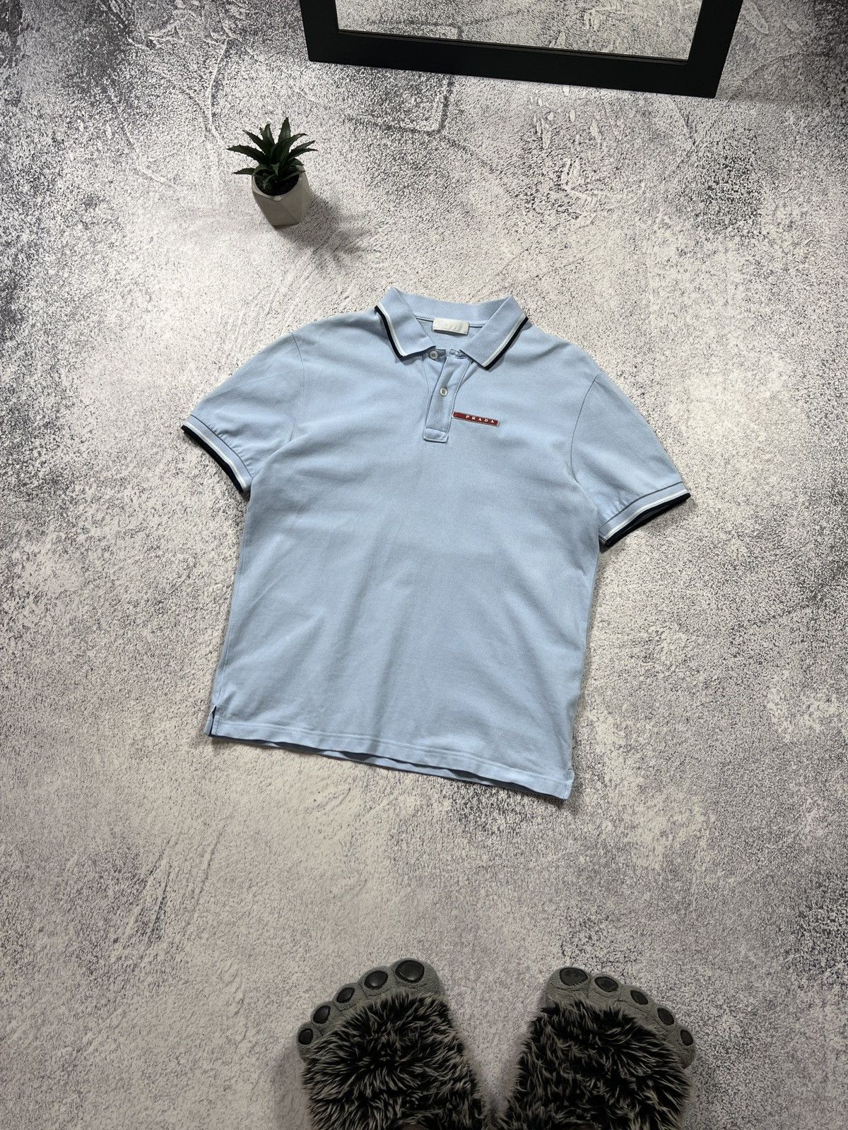 image of Vintage Prada Luxury Polo Shirt in Blue, Men's (Size Medium)
