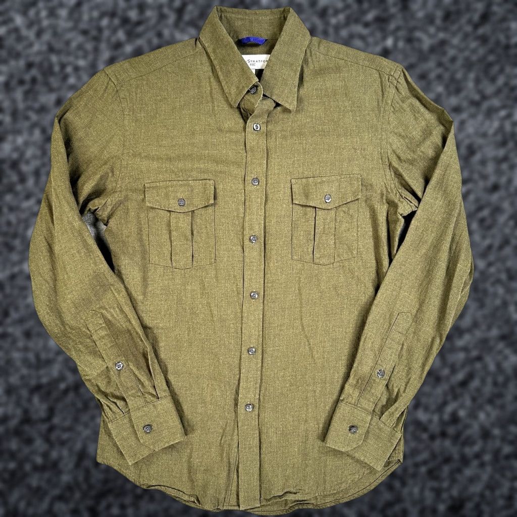 Olive Teddy Stratford Shirt Mens Small Olive Green Cotton Button Front Hidden Zip Size US S / EU 44-46 / 1 - 1 Thumbnail