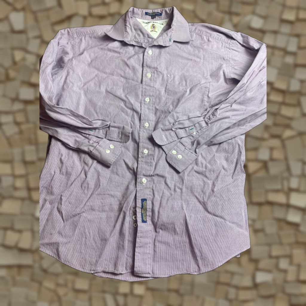 Tommy Hilfiger TOMMY HILFIGER Shirt 16-1/2 34-35 Purple White Button-Up Long Sleeve Mens Casual Plaid Size US L / EU 52-54 / 3 - 1 Thumbnail
