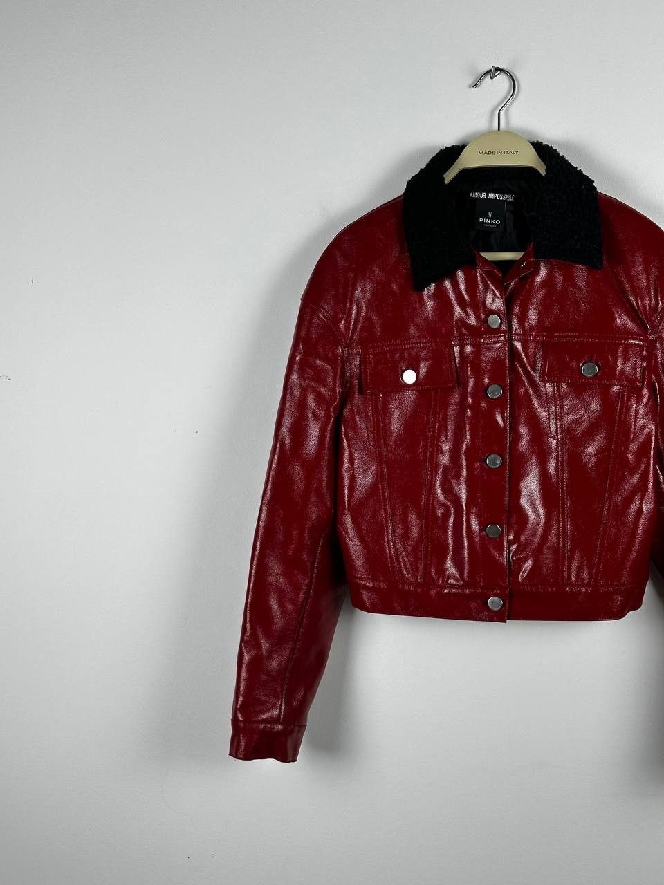 Pinko Pinko Red Shine Fur Trim Cropped Jacket Made In Italy Size S / US 4 / IT 40 - 4 Thumbnail