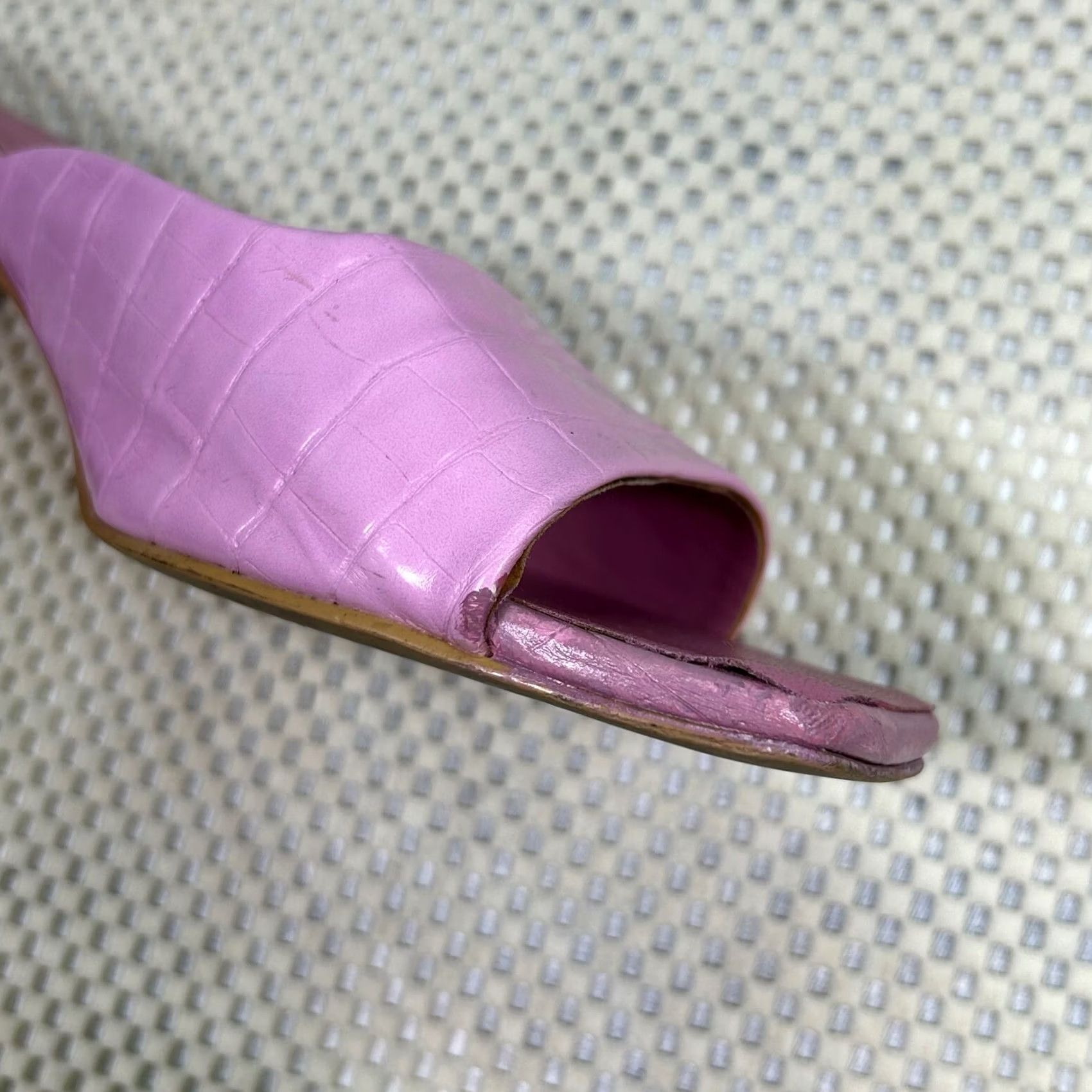 PRINCESS POLLY Princess Polly Pink Faux Leather Croc Mules Block Heel Square Toe Sandal Heels 8 Womens Size US 8 / IT 38 - 7 Thumbnail