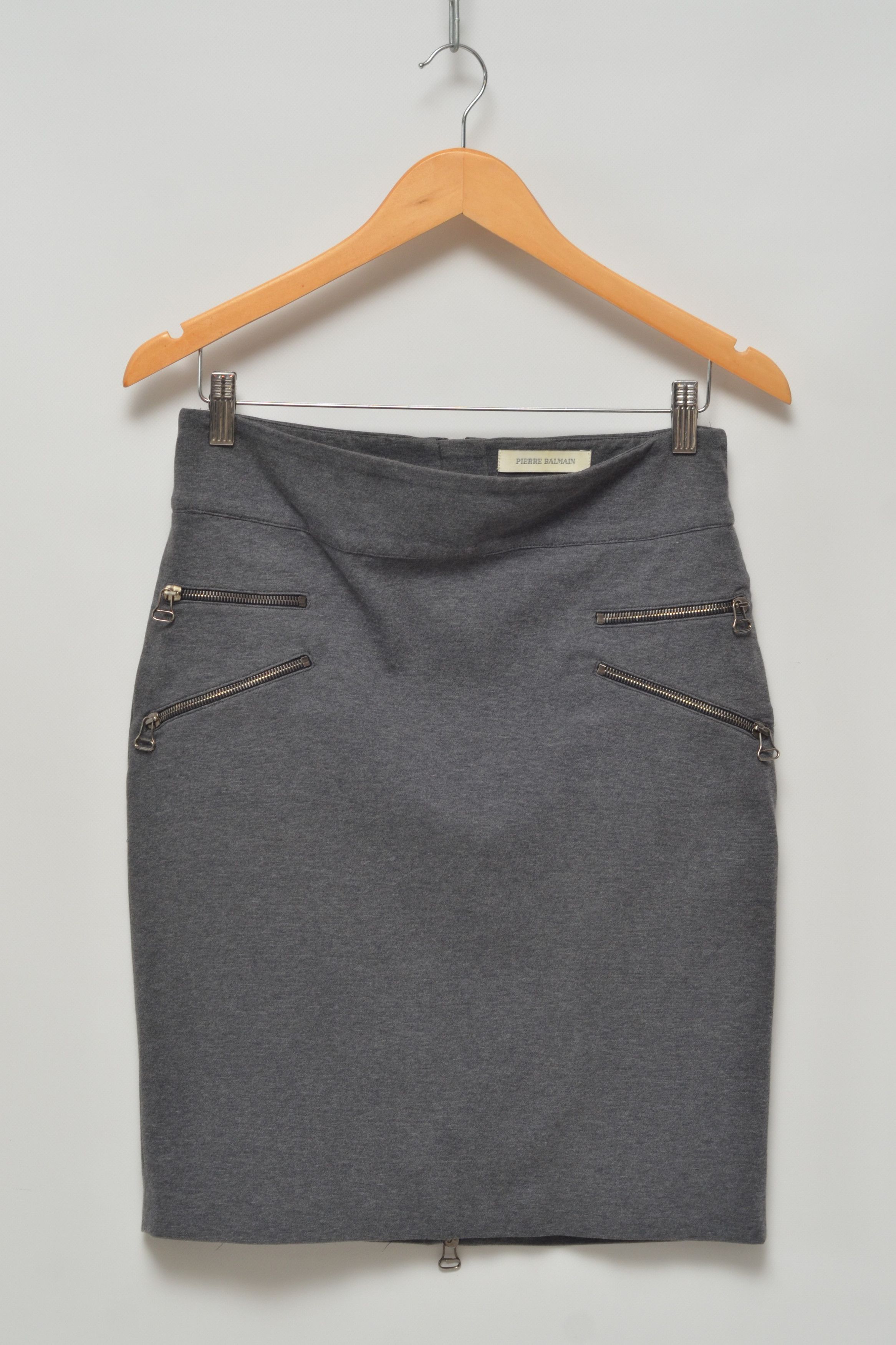 image of Pierre Balmain Luxury Cotton & Nylon Zip Details Skirt in Grey, Women's (Size 34)