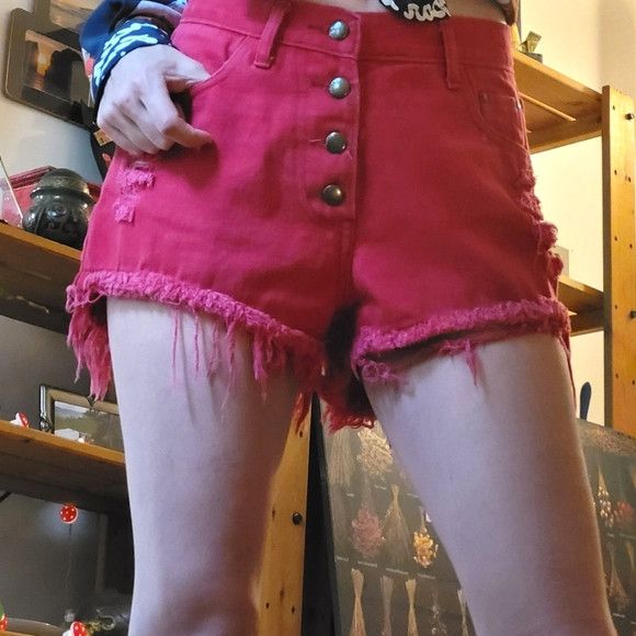 Other Dada High Waisted Jeans Short In Red/Pink Color - 27" Waist Size 27" / US 4 / IT 40 - 3 Thumbnail