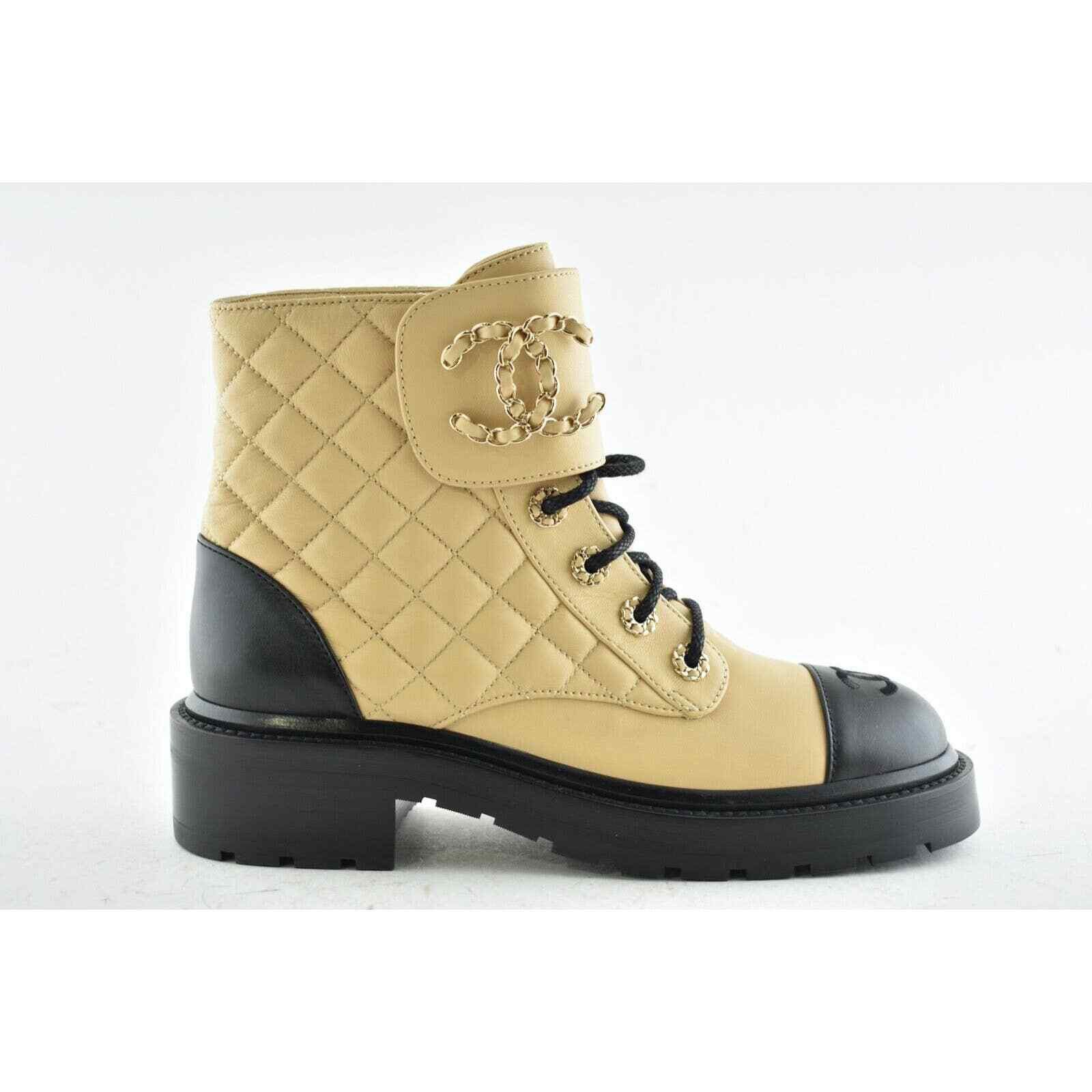 Chanel 20A Quilted Chain Combat Lace Up Tie Ankle Short Boot 40.5 Size US 10.5 / IT 40.5 - 2 Thumbnail