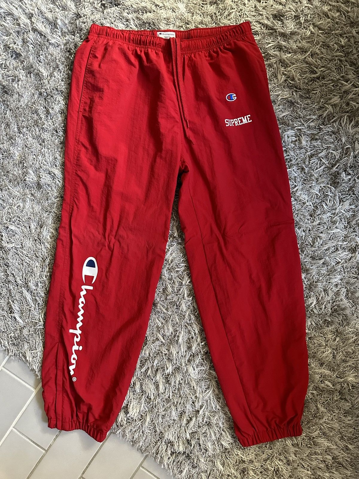 image of Supreme X Champion Sweatpants in Red, Men's (Size 30)