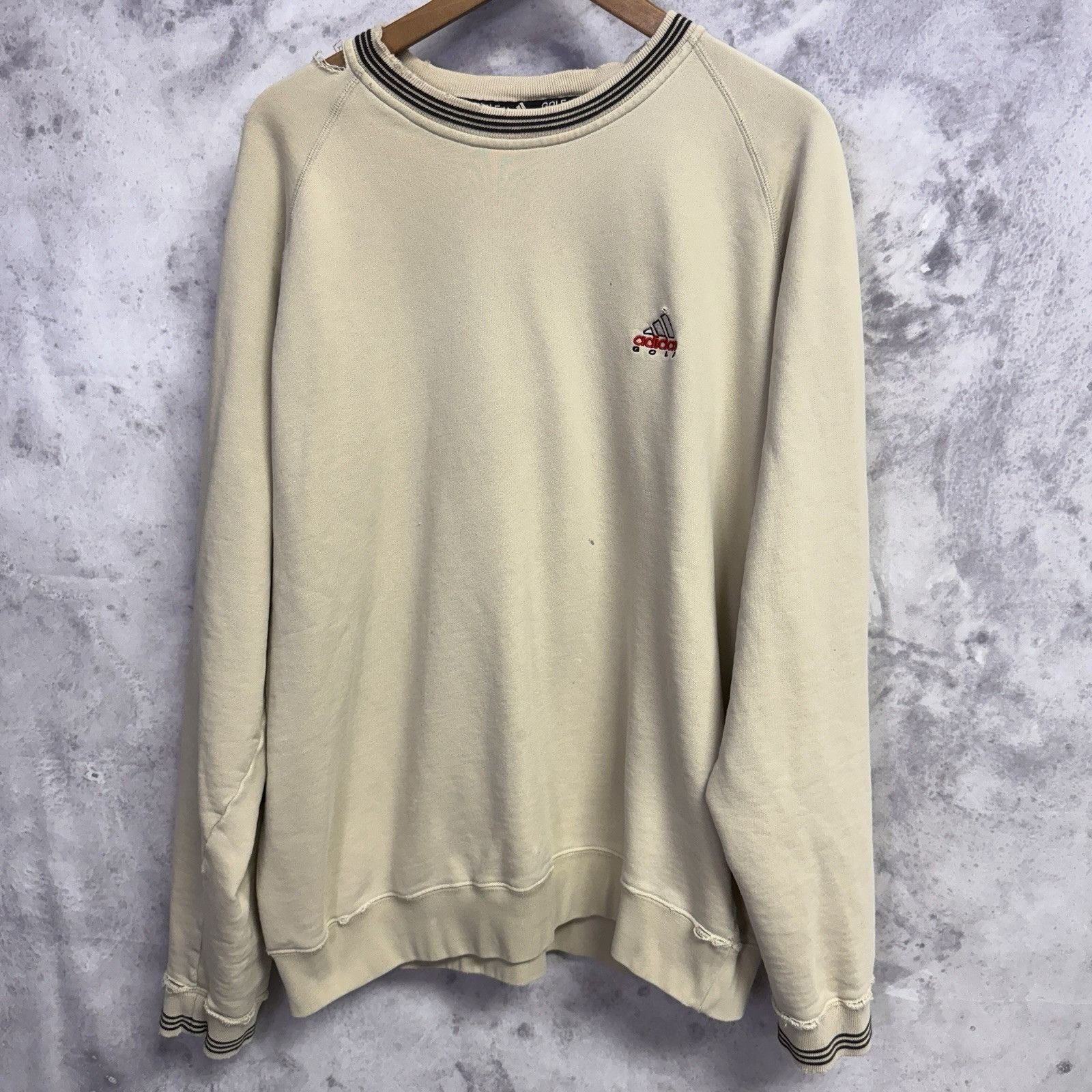 Adidas × Vintage Vintage 90s Adidas Sweatshirt Mens 2XL Beige Crew Neck Embro Size US XXL / EU 58 / 5 - 1 Thumbnail