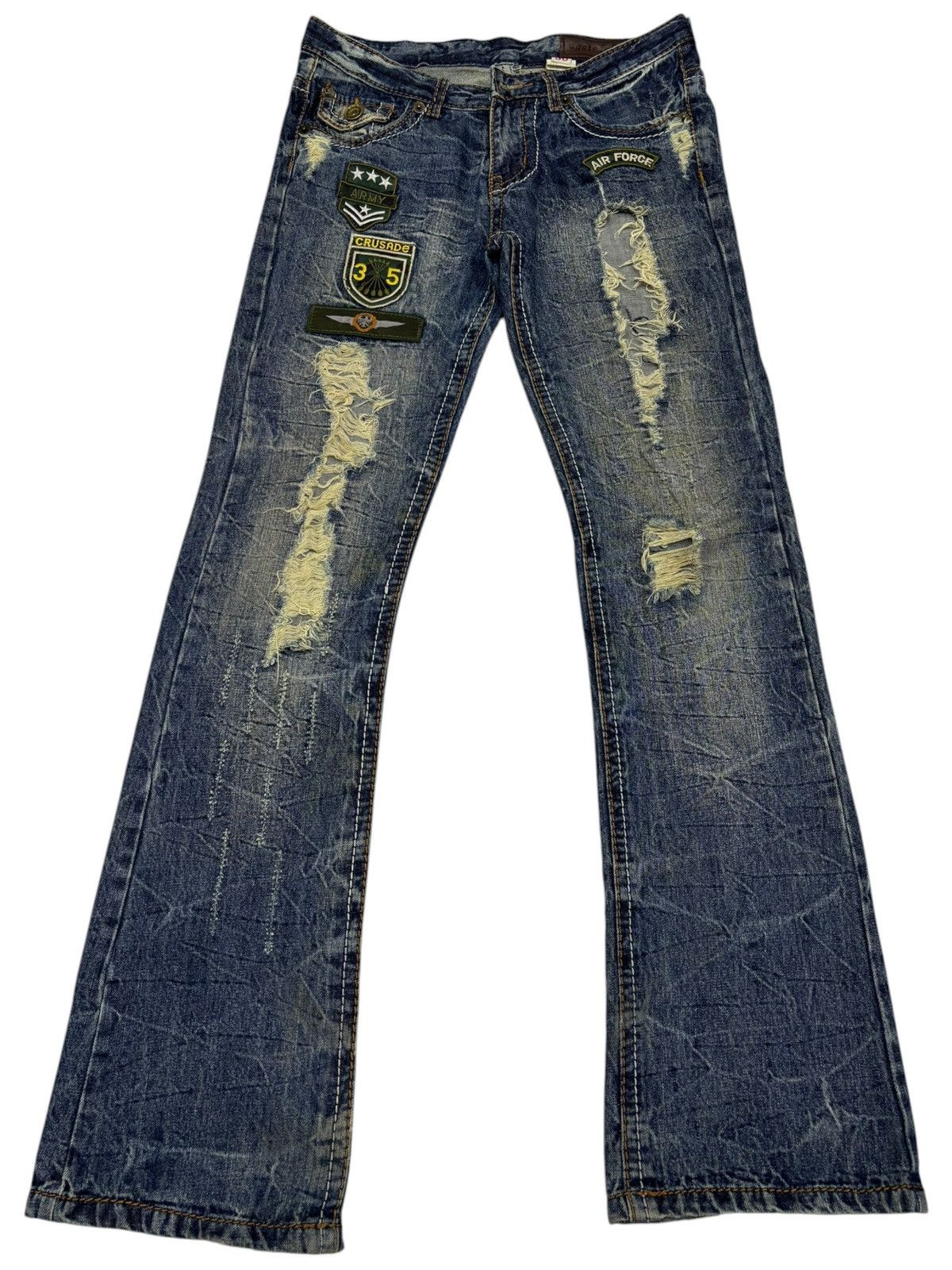 Kapital FLARE JEANS AGATE LABEL PATCHES PUNK DISTRESSED DENIM Size US 30 / EU 46 - 1 Thumbnail