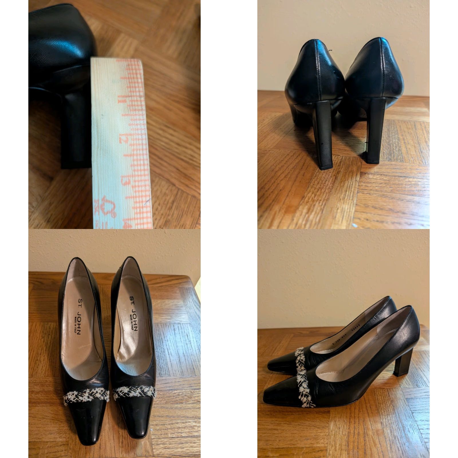 St. John St. John Leather Pump Black Tweed Accent Patent Leather Square Heel Sz 7.5 Vintage Yes Women Pump Size US 8 / IT 38 - 8 Thumbnail
