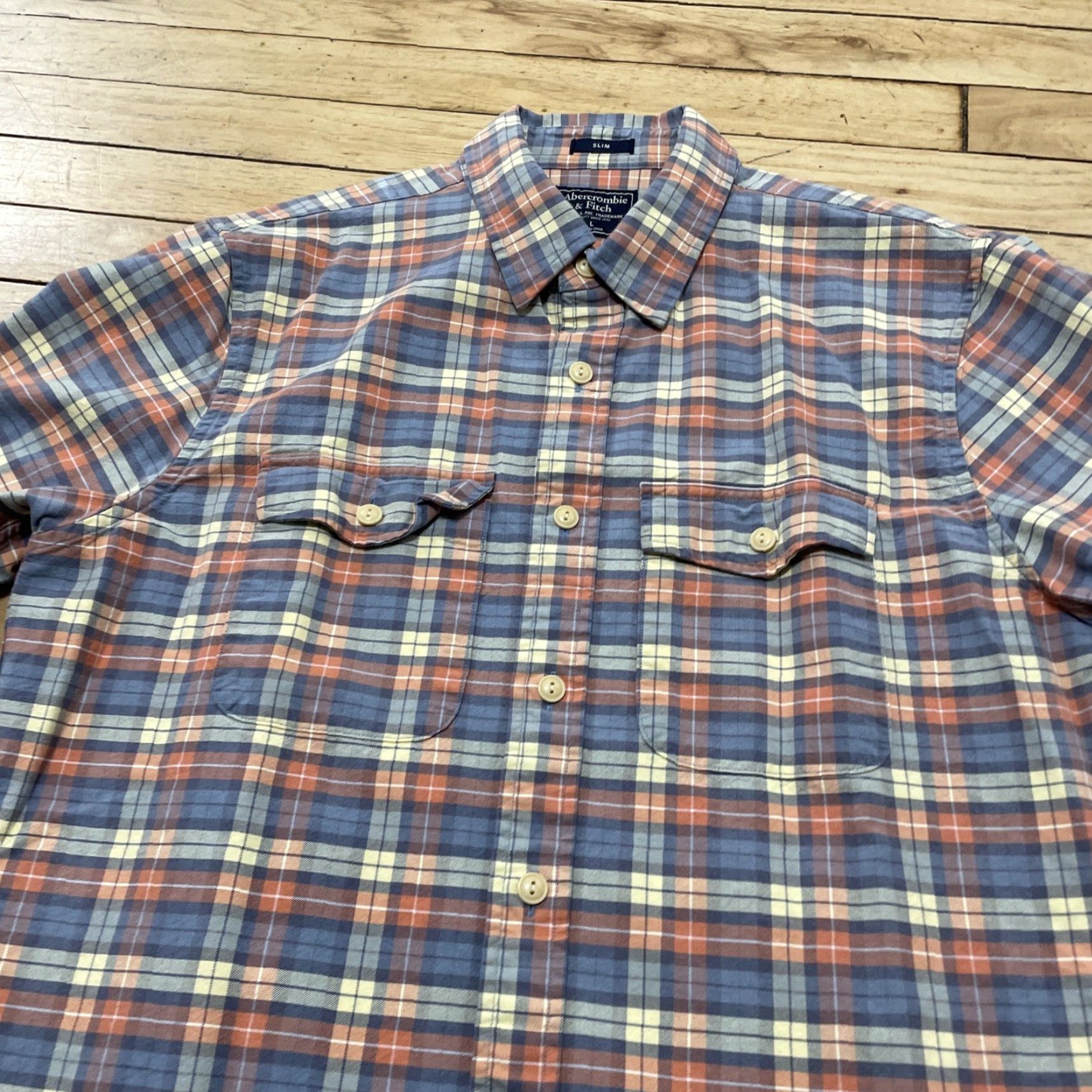 Abercrombie & Fitch VTG Abercrombie & Fitch Shirt Men L Slim Orange Blue Plaid Flannel Grunge Y2k 00s US Vintage Grunge Casual Button-Up Shirt Size US L / EU 52-54 / 3 - 2 Thumbnail