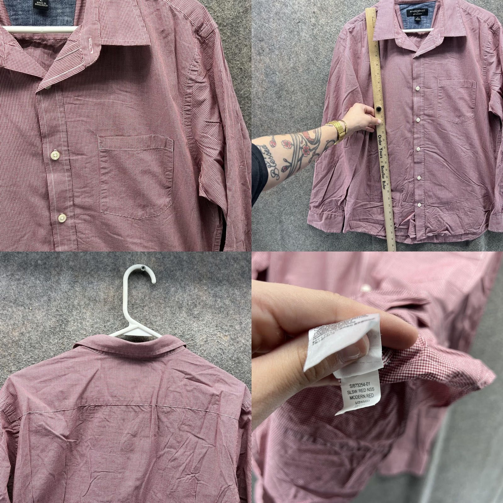 Banana Republic Banana Republic Shirt Mens Large Red Gingham Slim Fit Cotton Casual Button-Up Long Sleeve Size US L / EU 52-54 / 3 - 8 Thumbnail
