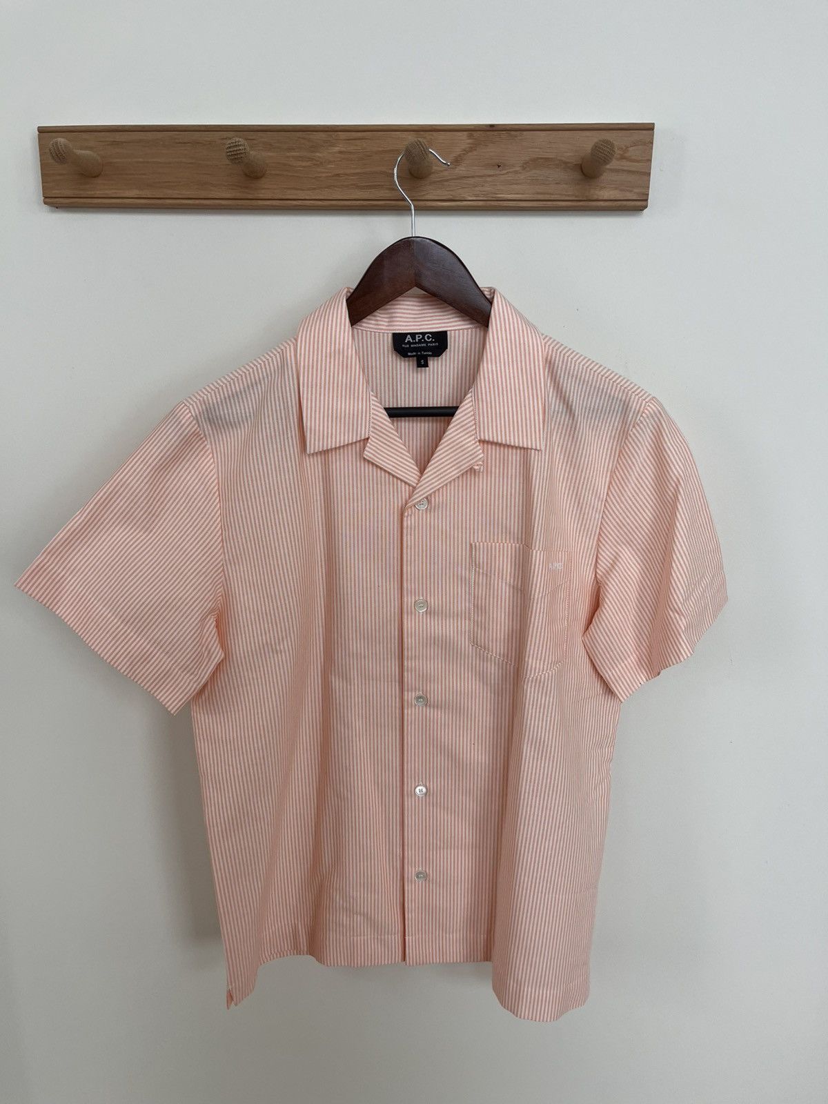 A.P.C. APC orange and white striped camp collar shirt Size US S / EU 44-46 / 1 - 1 Thumbnail