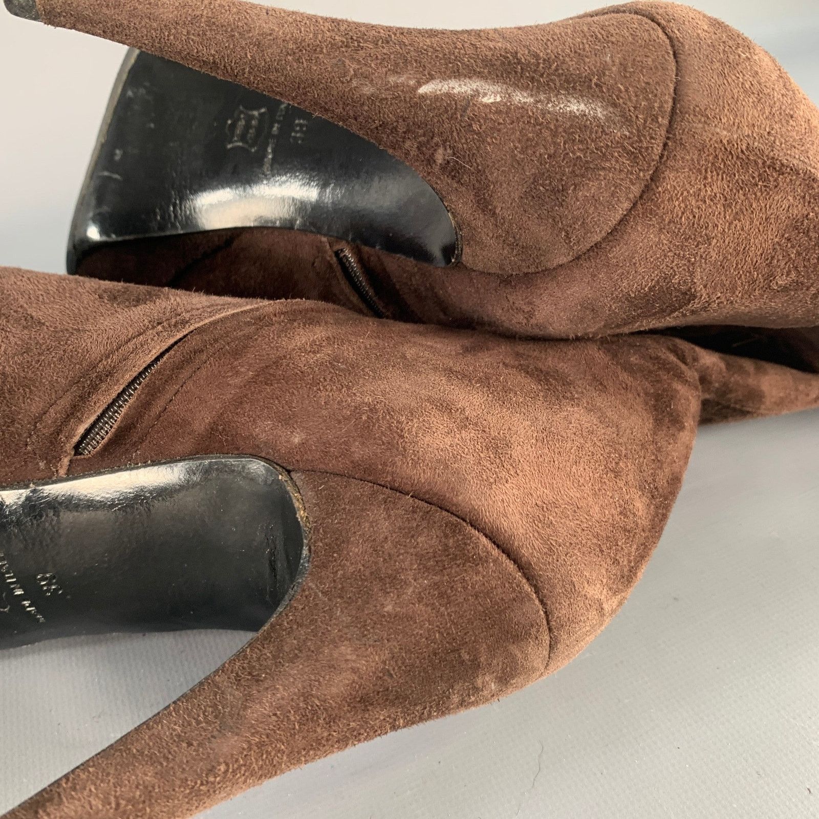 Barneys New York BARNEY'S CO-OP Brown Suede Calf High Platform Stiletto Boots Size US 9 / IT 39 - 8 Thumbnail