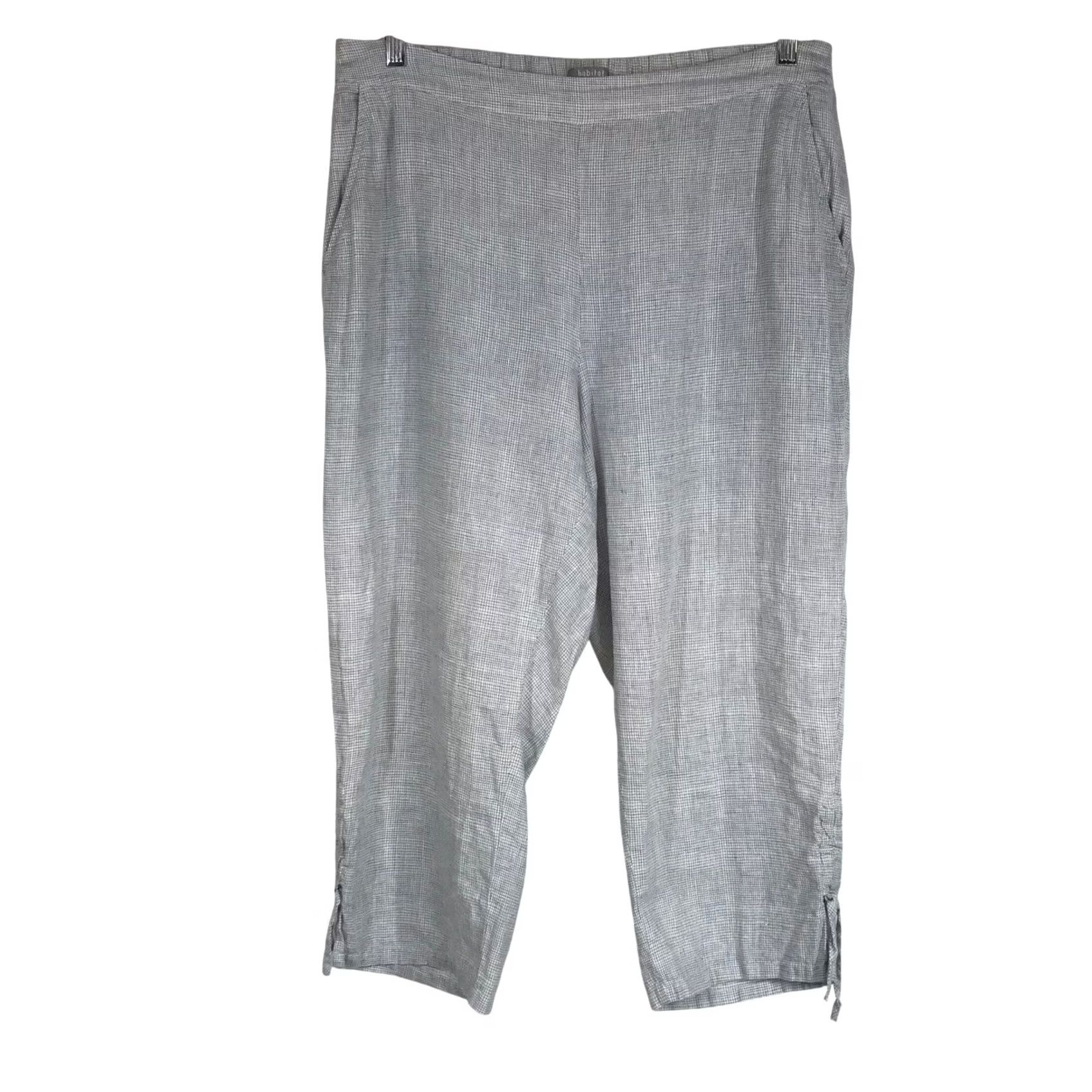 Habitat Habitat Cropped Pants Elastic Back Tie Hem Womens Large Grey White Micro Check Linen Blend Chambray Casual Relaxed Knit? (Note: This is not allowed) Size 36" / US 14 / IT 50 - 2 Thumbnail