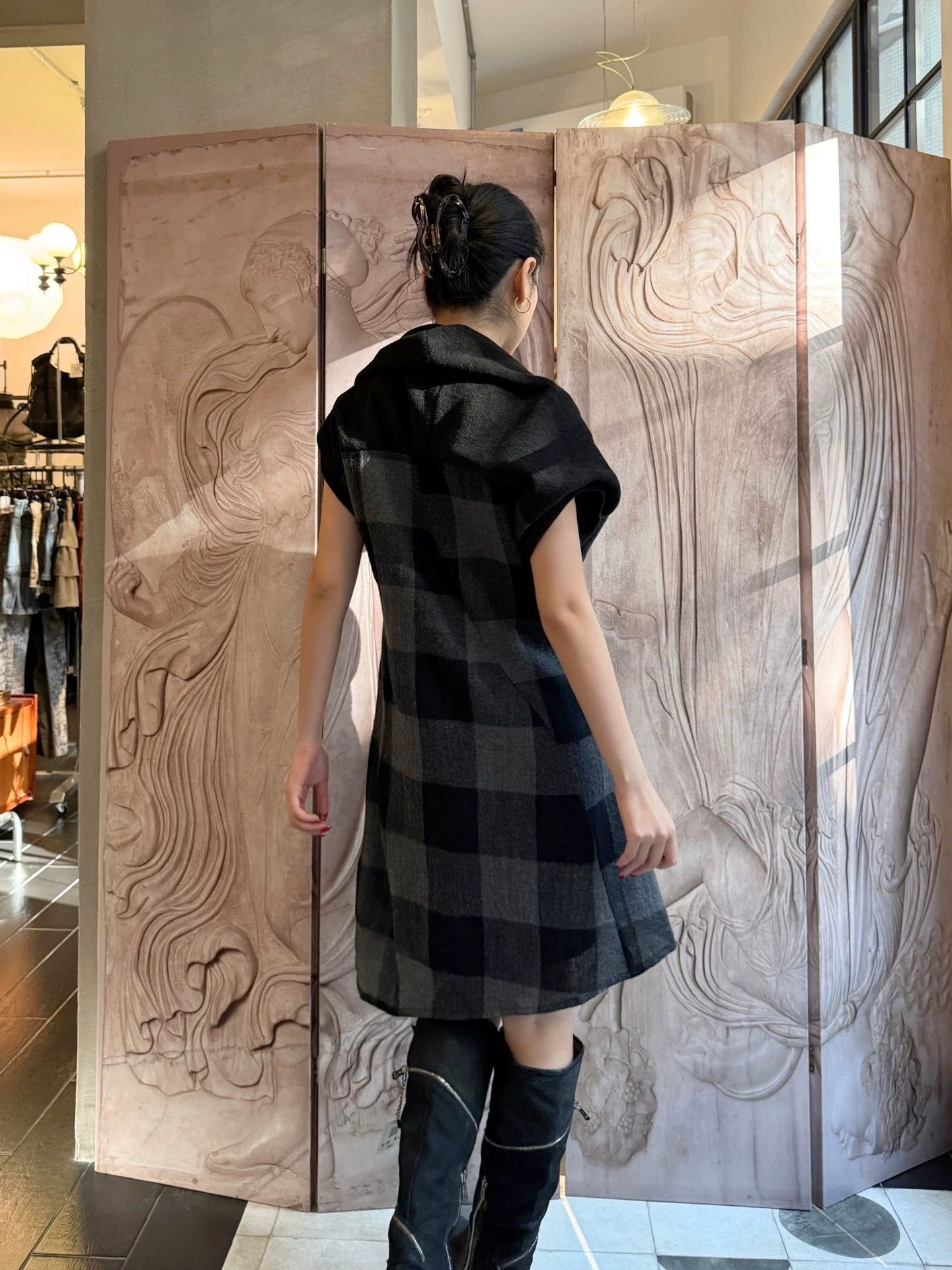 Vintage Japanese Vintage Wool Plaid Structured Collar Dress Size M / US 6-8 / IT 42-44 - 7 Thumbnail