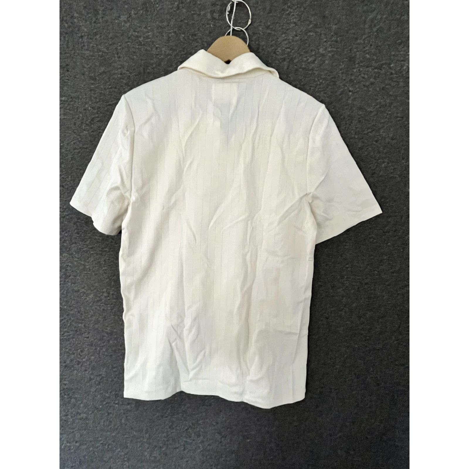 Vintage STYLUS Ladarius Campbell Men's Stripe Ivory Polo Shirt S - Regular Fit, Short Sleeve, Collared Polo, Ivory Stripe Shirt, Dressy Casual, Men Size US S / EU 44-46 / 1 - 2 Thumbnail