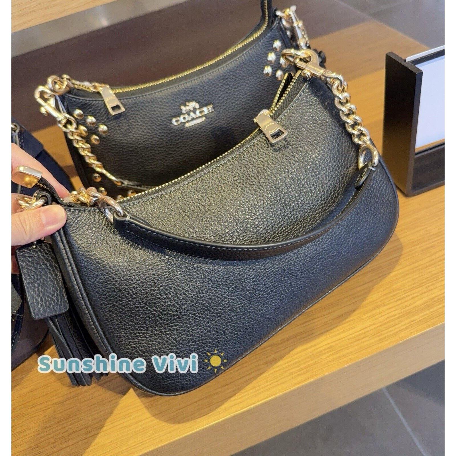 Coach NWT COACH Teri Shoulder Bag With Rivets Gold/Black CAK03 Size ONE SIZE - 9 Thumbnail