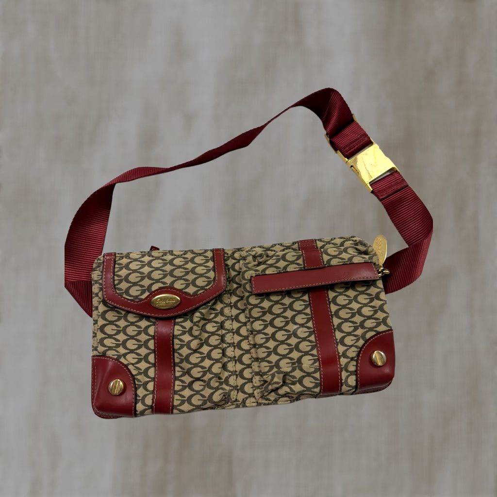 Guess VINTAGE GUESS Waist Bag Purse Beige Red Metal Clasp Zipper Pockets Belt Bag & Fanny Pack Women 12x6.5 Metallic Polyester Size ONE SIZE - 1 Thumbnail