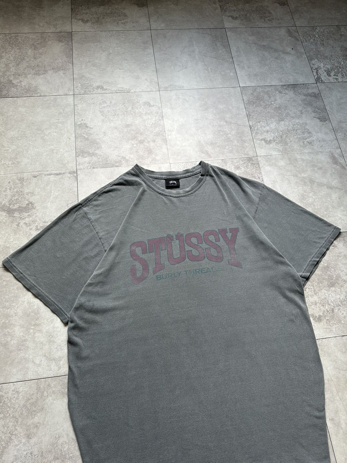 Stussy × Vintage Stussy Burly Threads Washed Big Logo Graphic Print T-Shirt Size US L / EU 52-54 / 3 - 4 Thumbnail