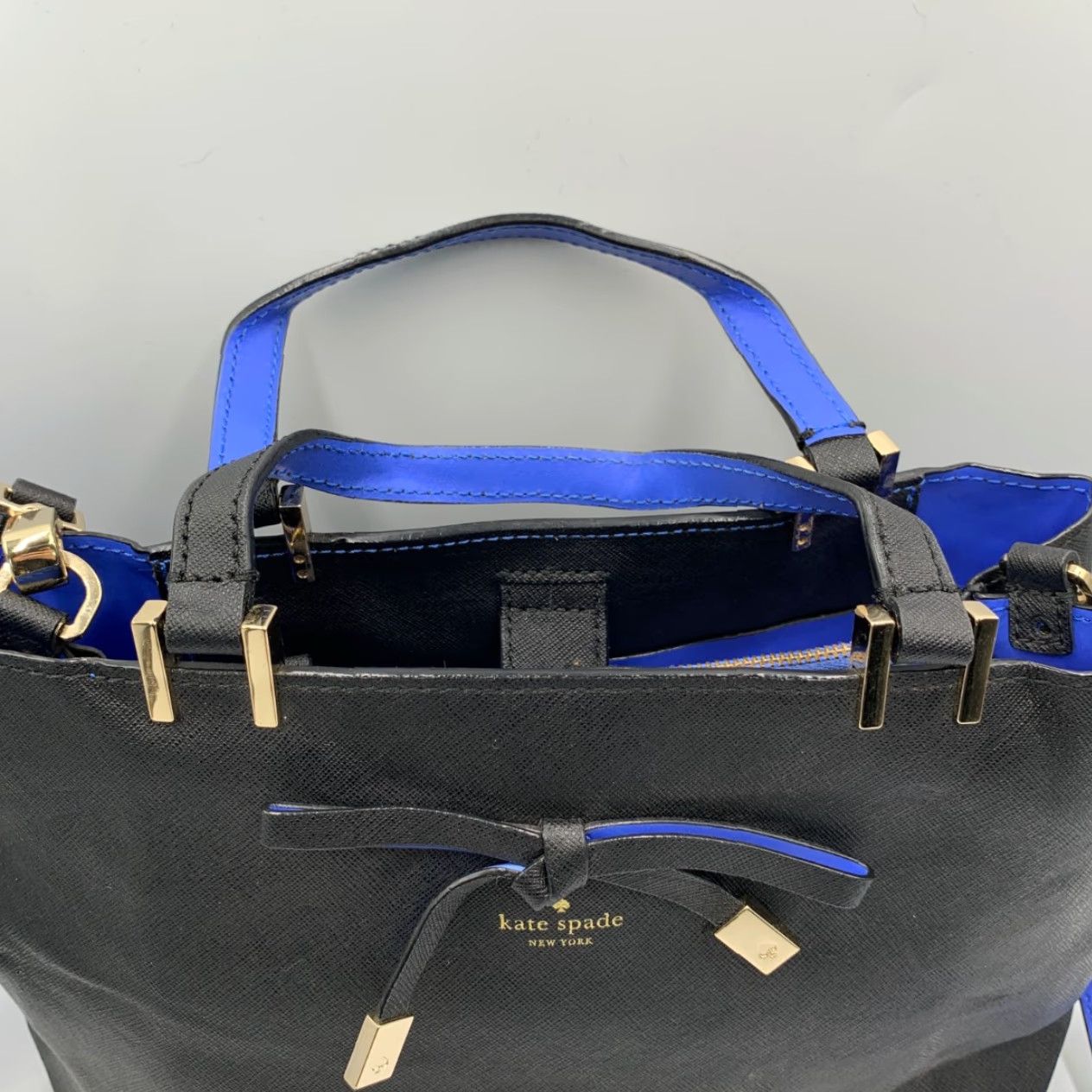 Vintage Kate Spade New York Tote Bag Women's Black Blue Cow Leather Crossbody Strap Bag Size ONE SIZE - 5 Thumbnail