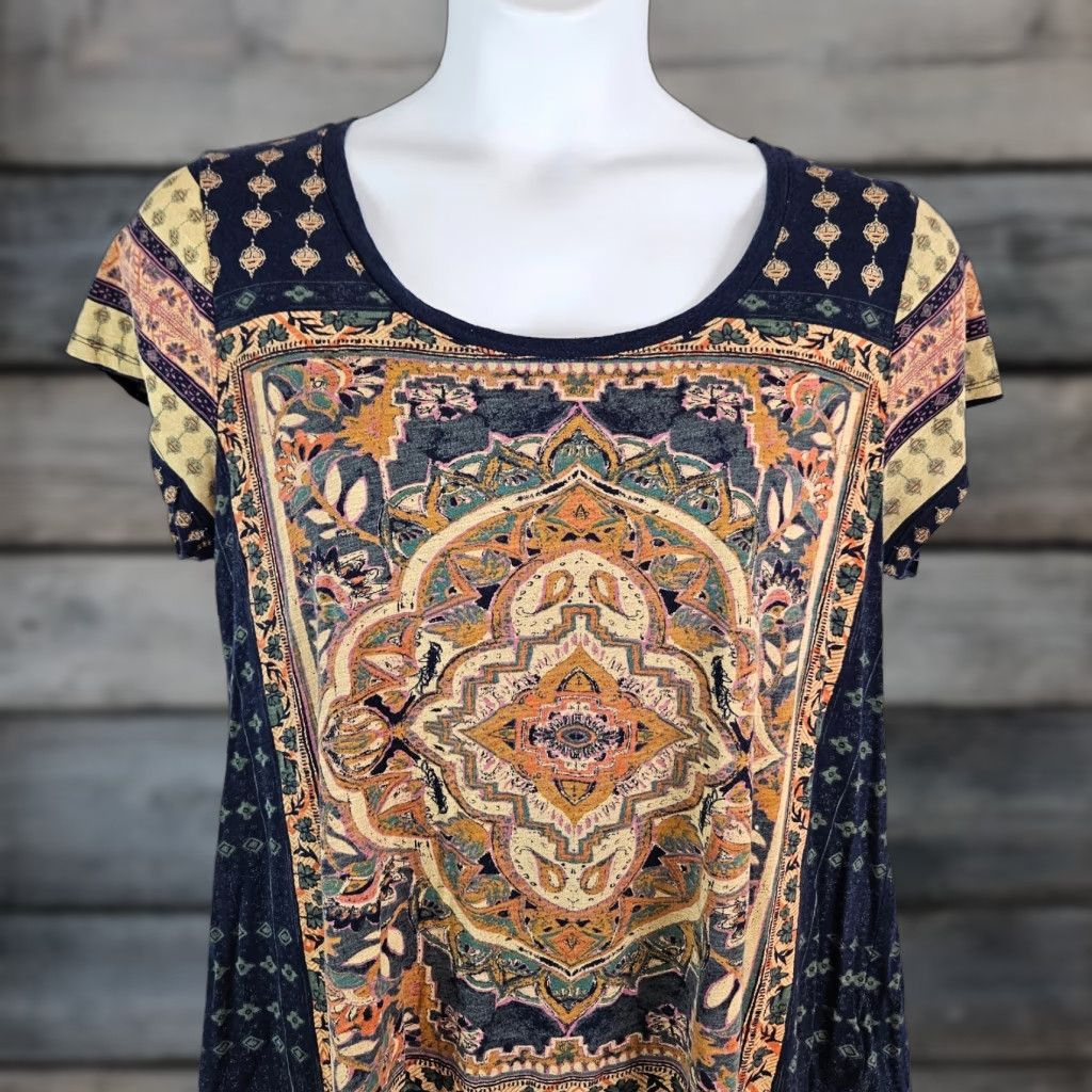 Lucky Brand Lucky Brand Womens Tee 1X Blue Orange Cotton Blend Short Sleeve Shirt Womens 1X Blue Orange Cotton Blend Short Sleeve T-Shirt Size 40" / US 18 - 1 Thumbnail