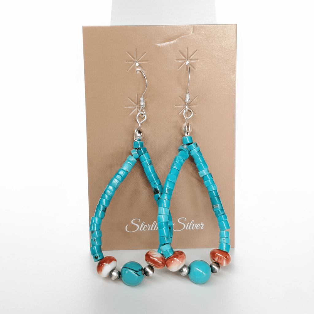 Handmade Turquoise 2.25" Earrings 925 Sterling Silver Heishi Native Size ONE SIZE - 6 Thumbnail
