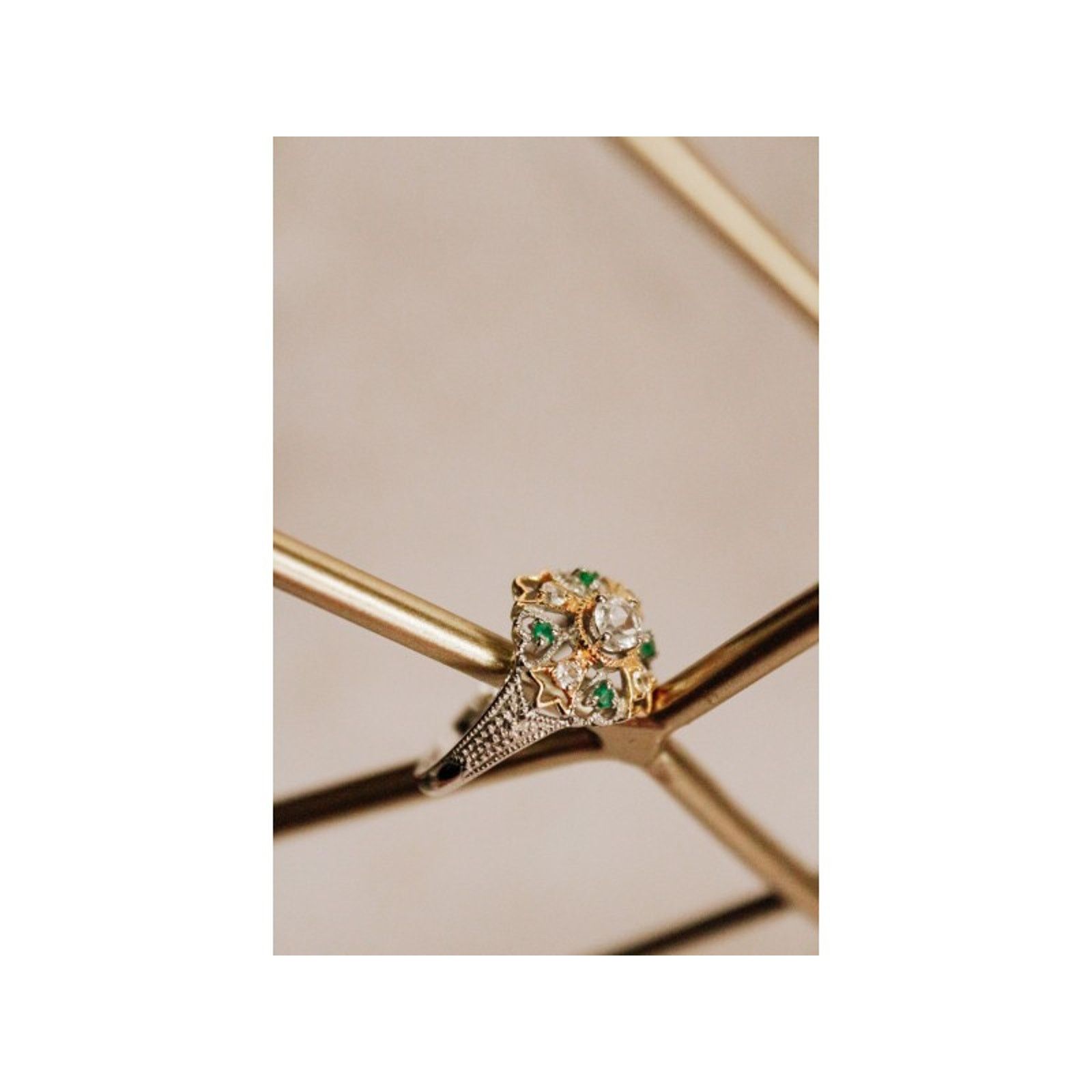 Jewelry 925 STERLING SILVER GOLD PLATED EMERALD & GOSHENITE RING Size ONE SIZE - 4 Thumbnail