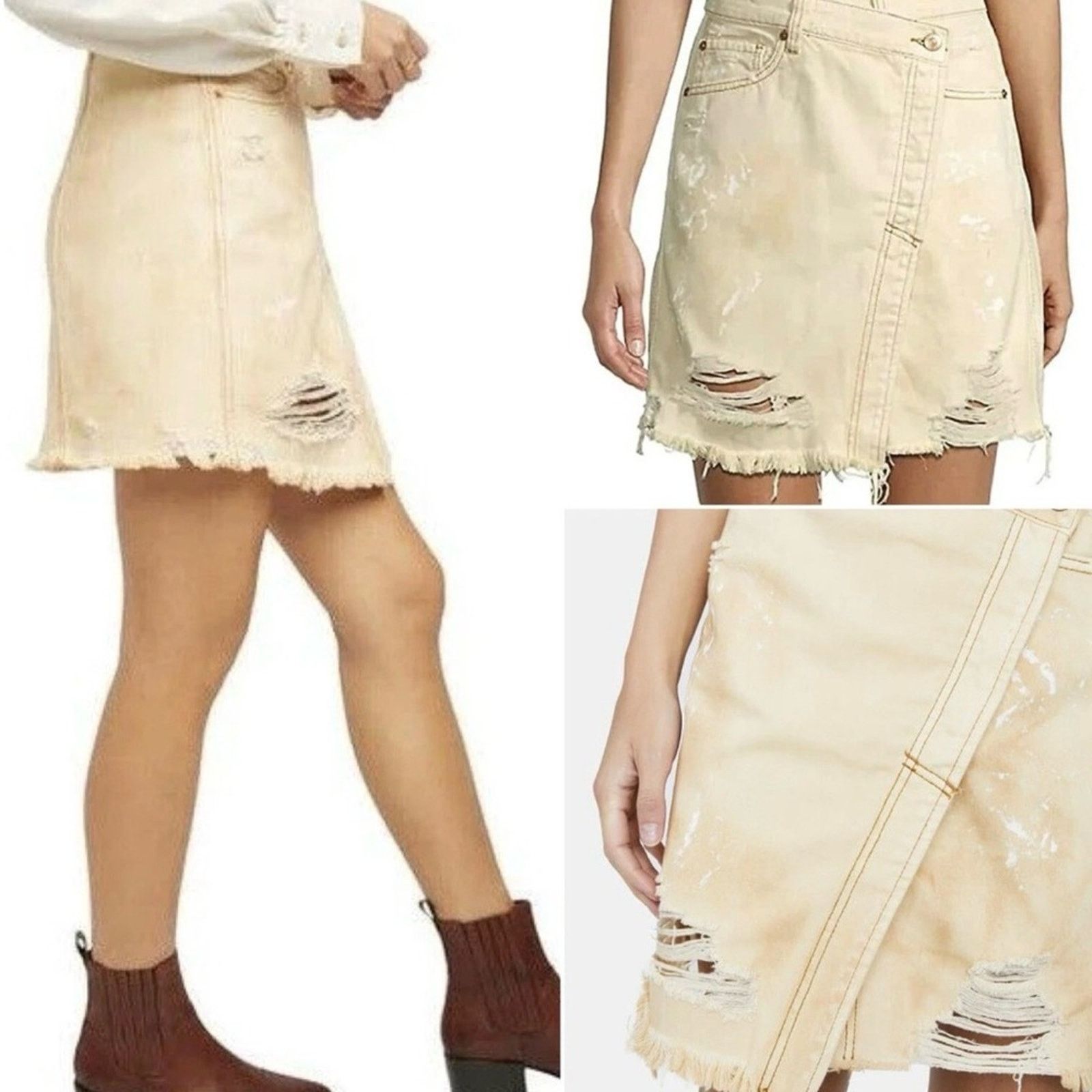 Free People Free People We The Free FauxWrap Distress MiniSkirt Womens25 Size 25" / US 0 / IT 36 - 2 Thumbnail