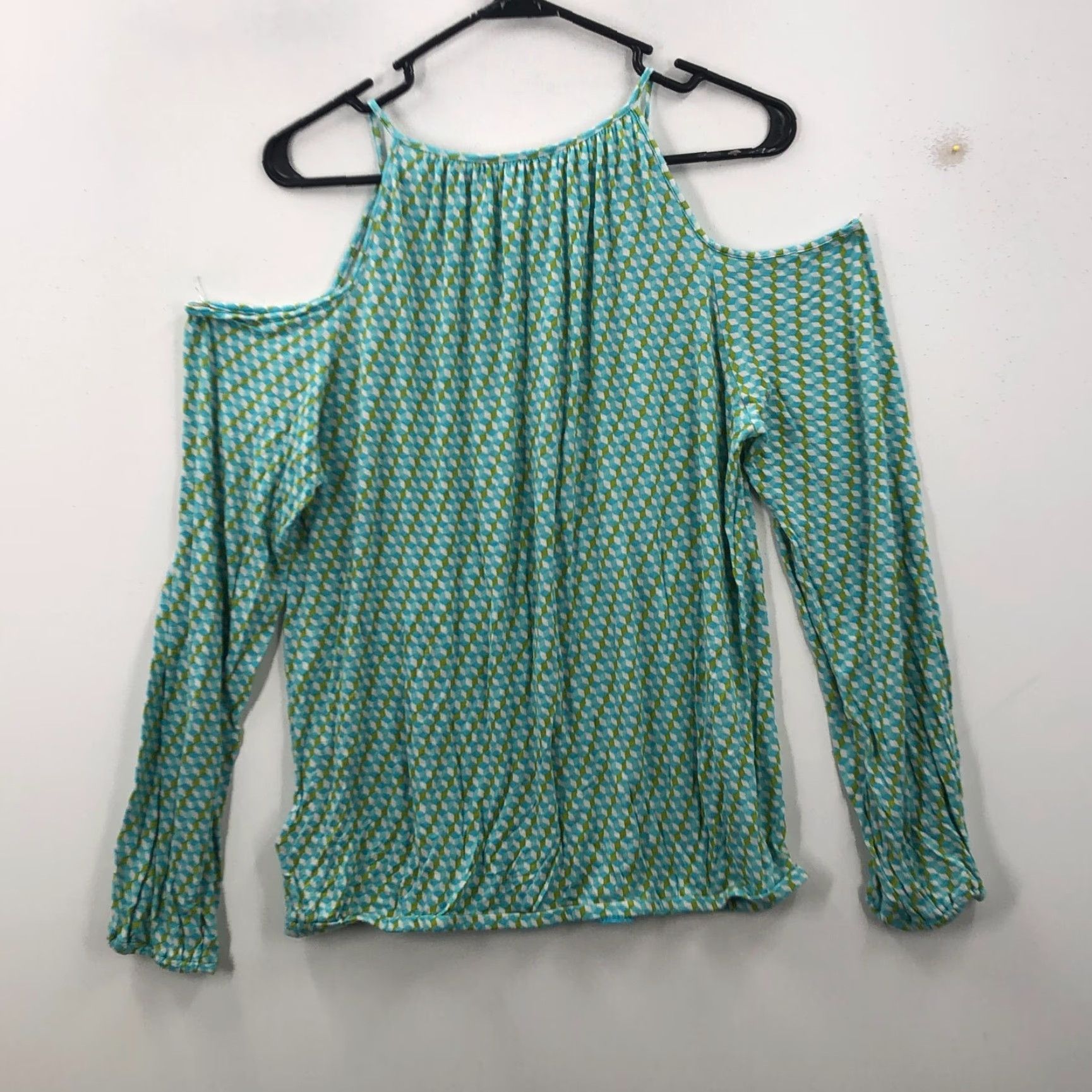 Michael Kors Michael Kors Women’s Multicolor Long Sleeve Cold Shoulder Blouse Size L - Geometric Pattern, Front Tie, Casual, Spring/Summer Size L / US 10 / IT 46 - 2 Thumbnail
