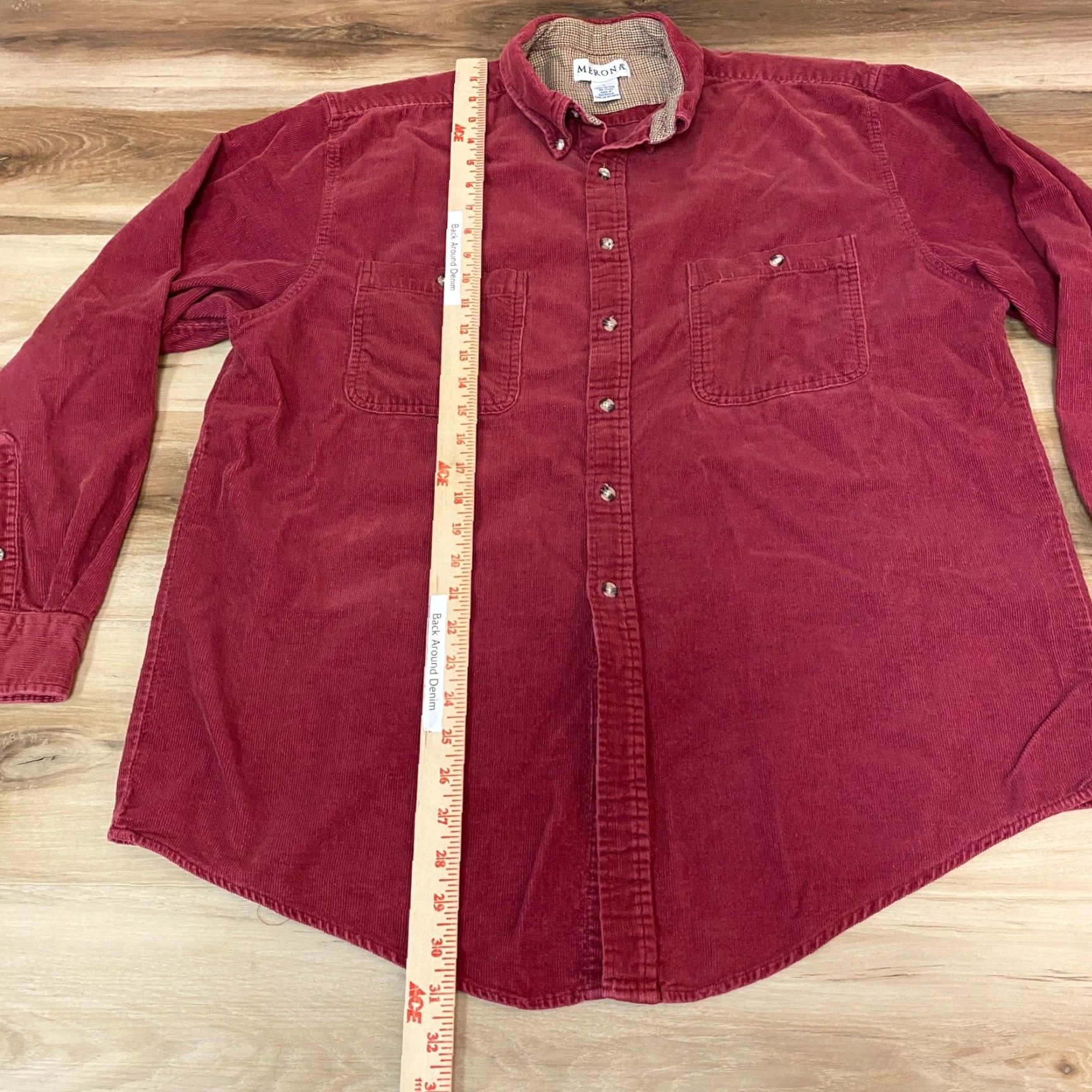 Merona Merona Button-Up Corduroy Shirt Mens Large Long Sleeve Burgundy Casual Shirt Size US L / EU 52-54 / 3 - 4 Thumbnail