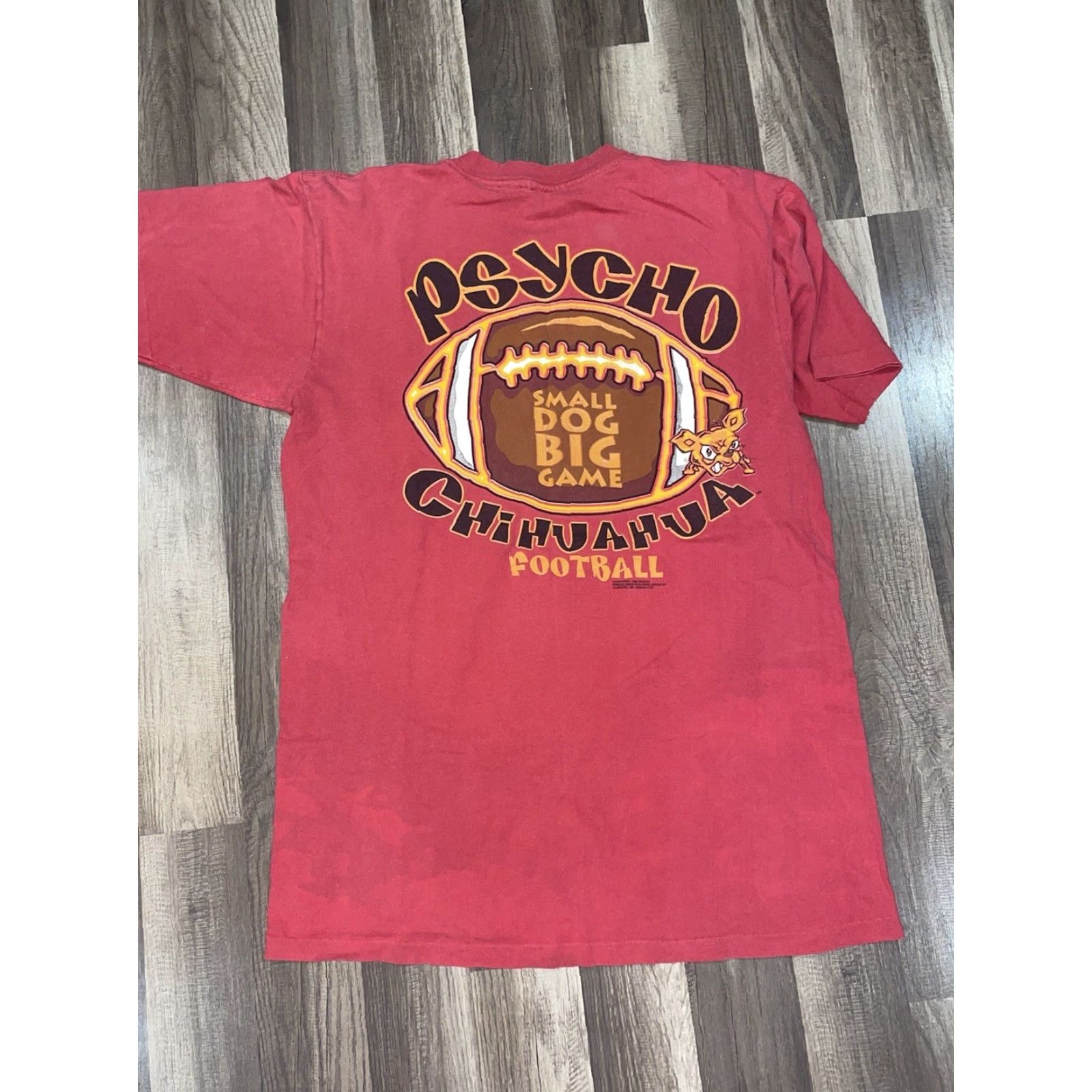 Gildan VINTAGE 90s Psycho Chihuahua Football T Shirt Gildan Large Brown Men Short Sleeve Crew Neck T-Shirt Graphic Print Size US L / EU 52-54 / 3 - 6 Thumbnail