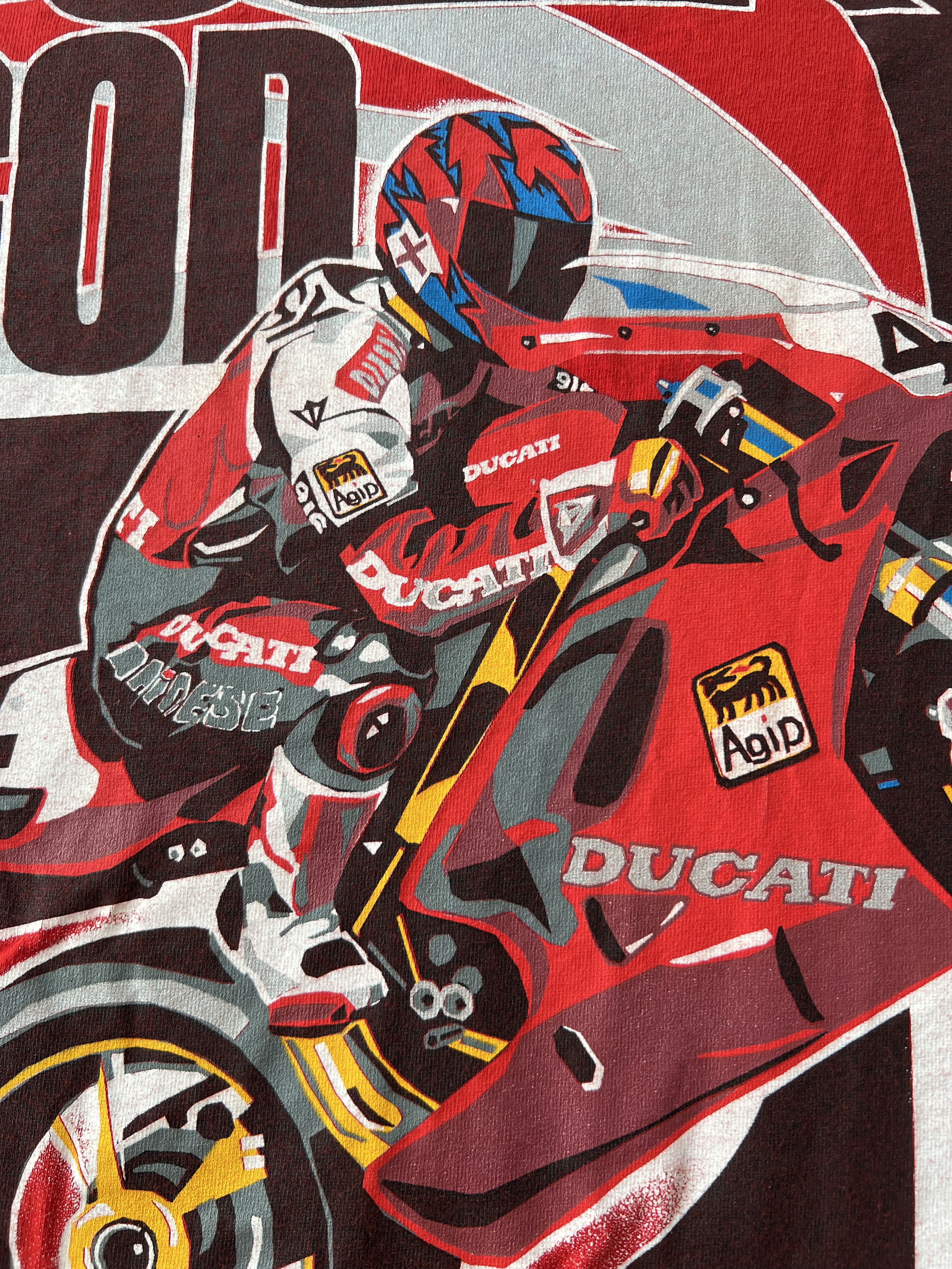 Ducati Vintage 90s Ducati Carl Fogarty Foggy Moto Racing T-shirt Size US XL / EU 56 / 4 - 17 Thumbnail