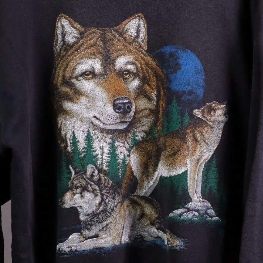 Tultex VINTAGE 90s Wolf Pack Sweatshirt 2XL Black Pullover Fleece Tultex Made in USA Size US XXL / EU 58 / 5 - 2 Thumbnail